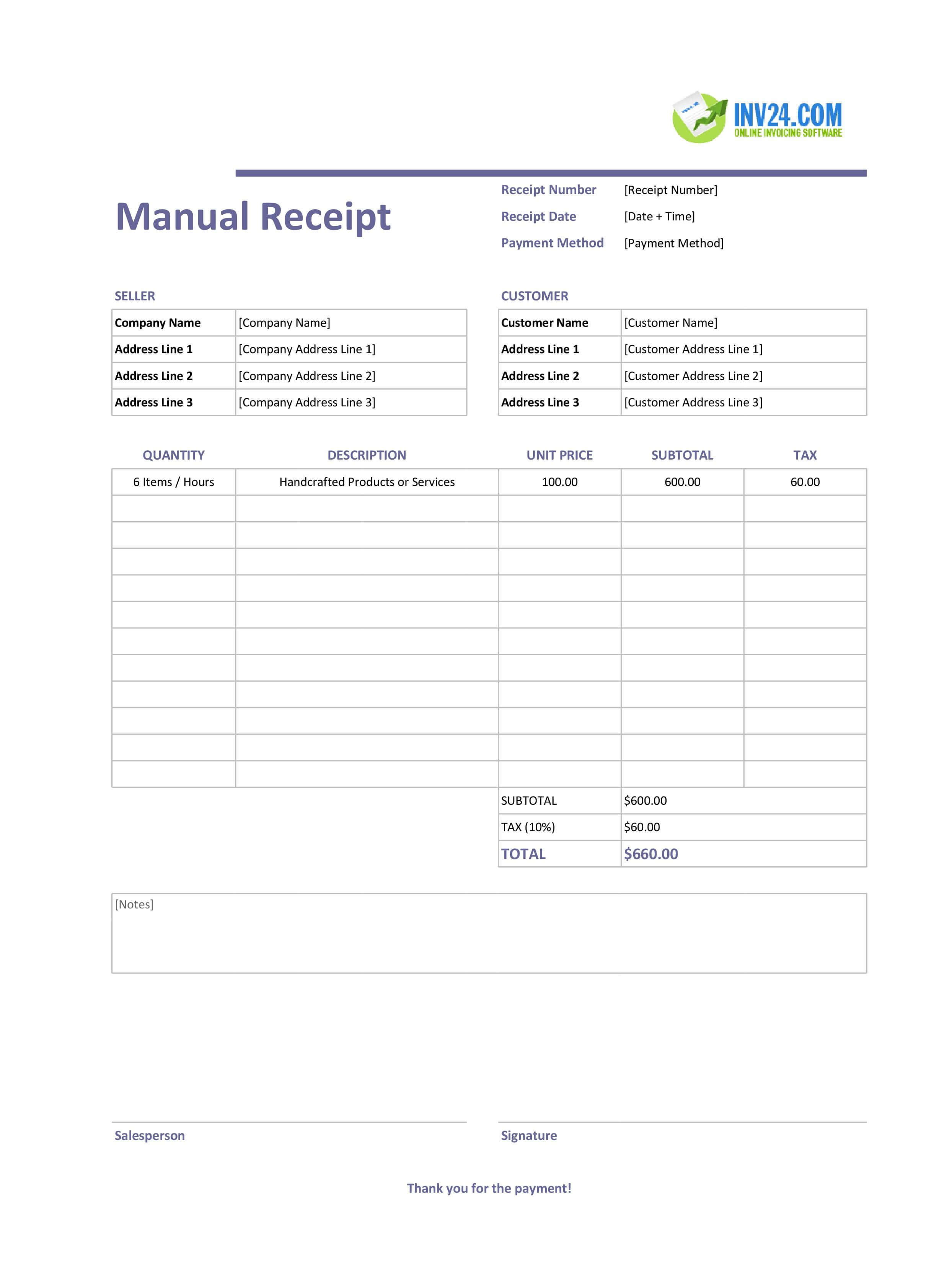 Manual Receipt Template (Excel / Google Sheets) Manual Receipt Template (Excel / Google Sheets)