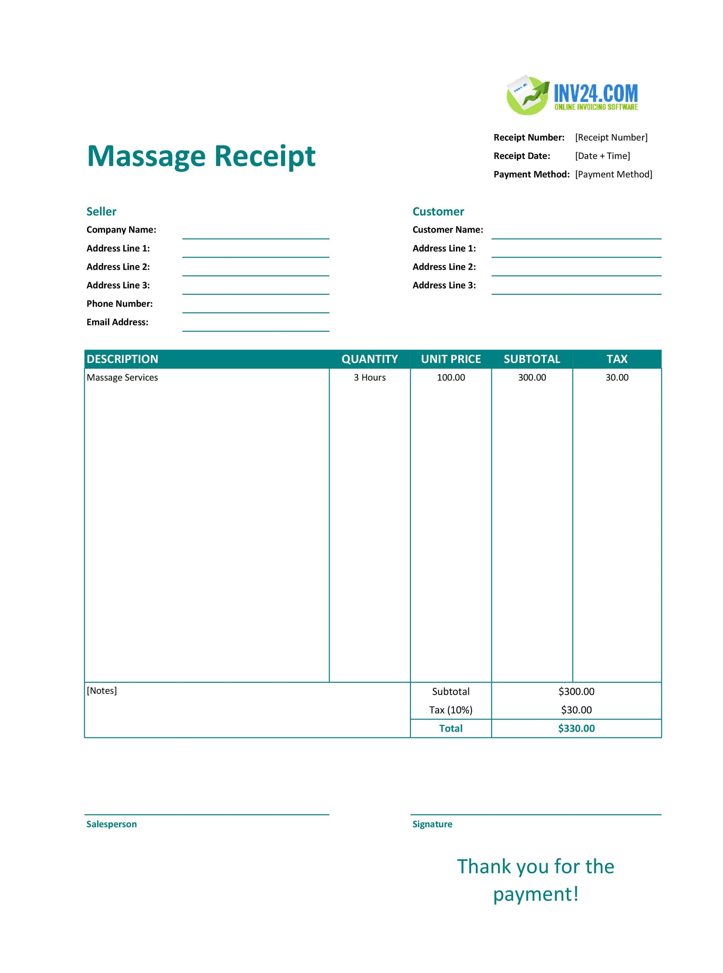 Massage Receipt Template (Excel / Google Sheets) Massage Receipt Template (Excel / Google Sheets)