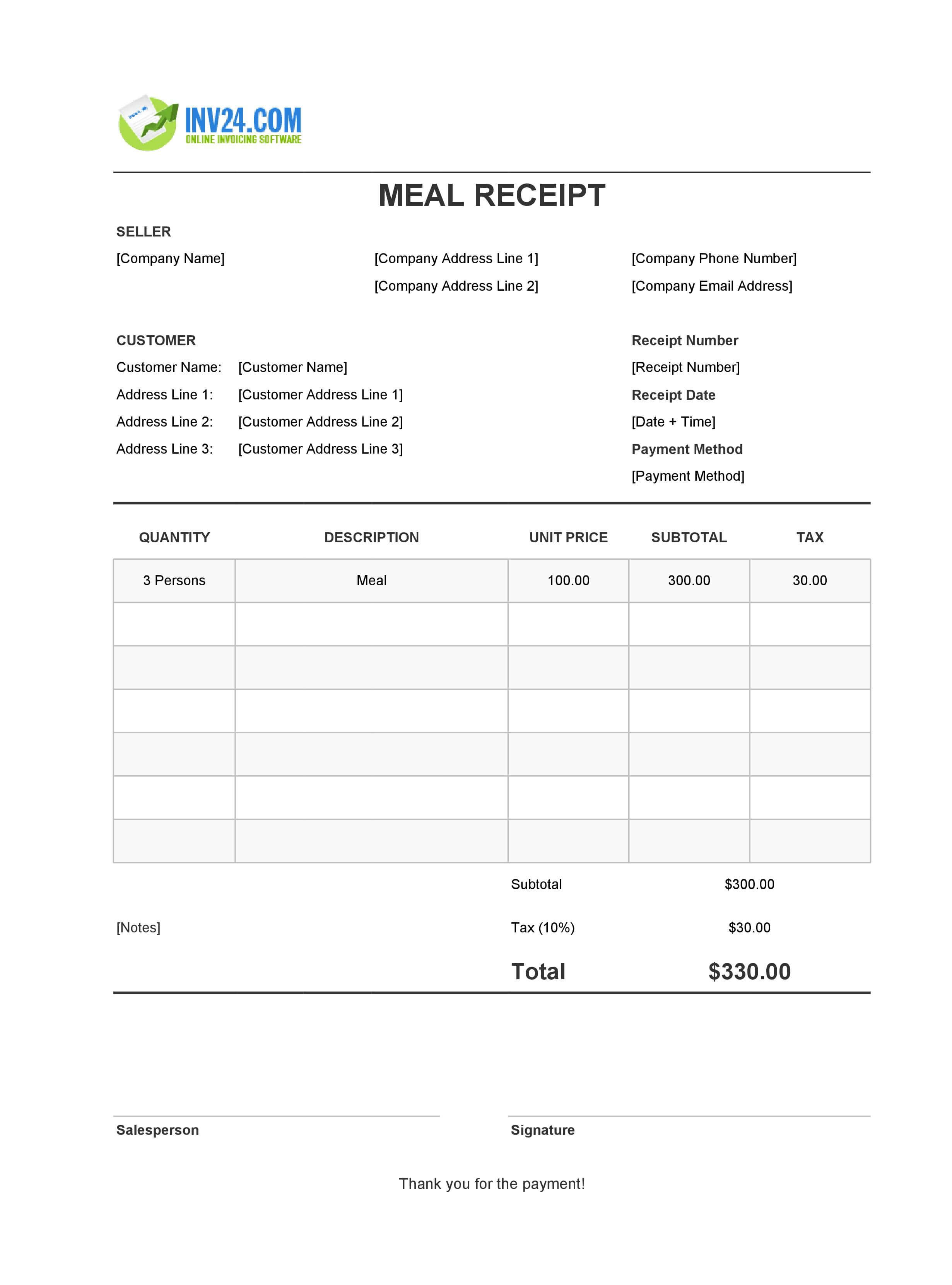 Meal Receipt Template (Excel / Google Sheets) Meal Receipt Template (Excel / Google Sheets)
