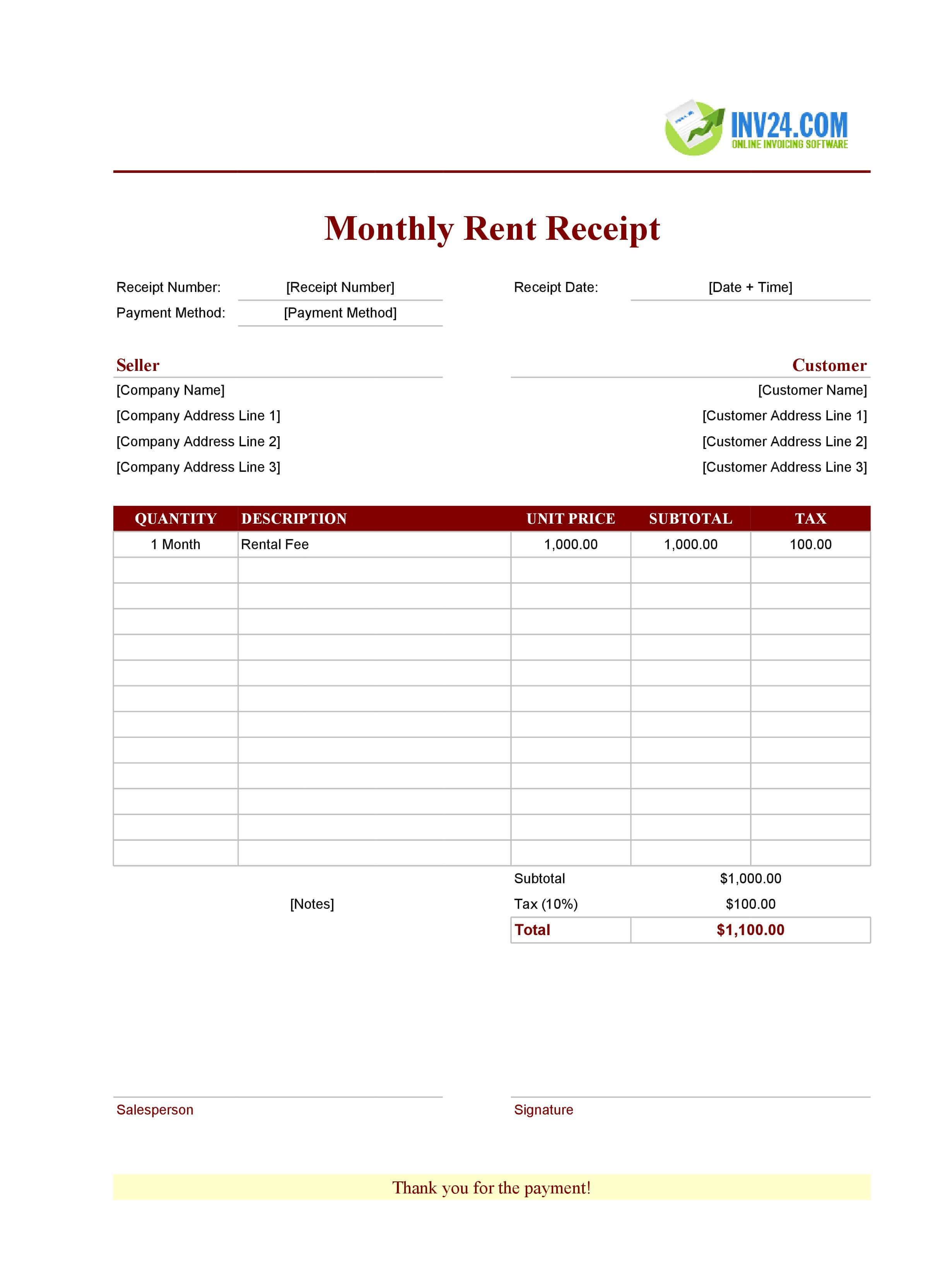 Monthly Rent Receipt Template (Excel / Google Sheets) Monthly Rent Receipt Template (Excel / Google Sheets)