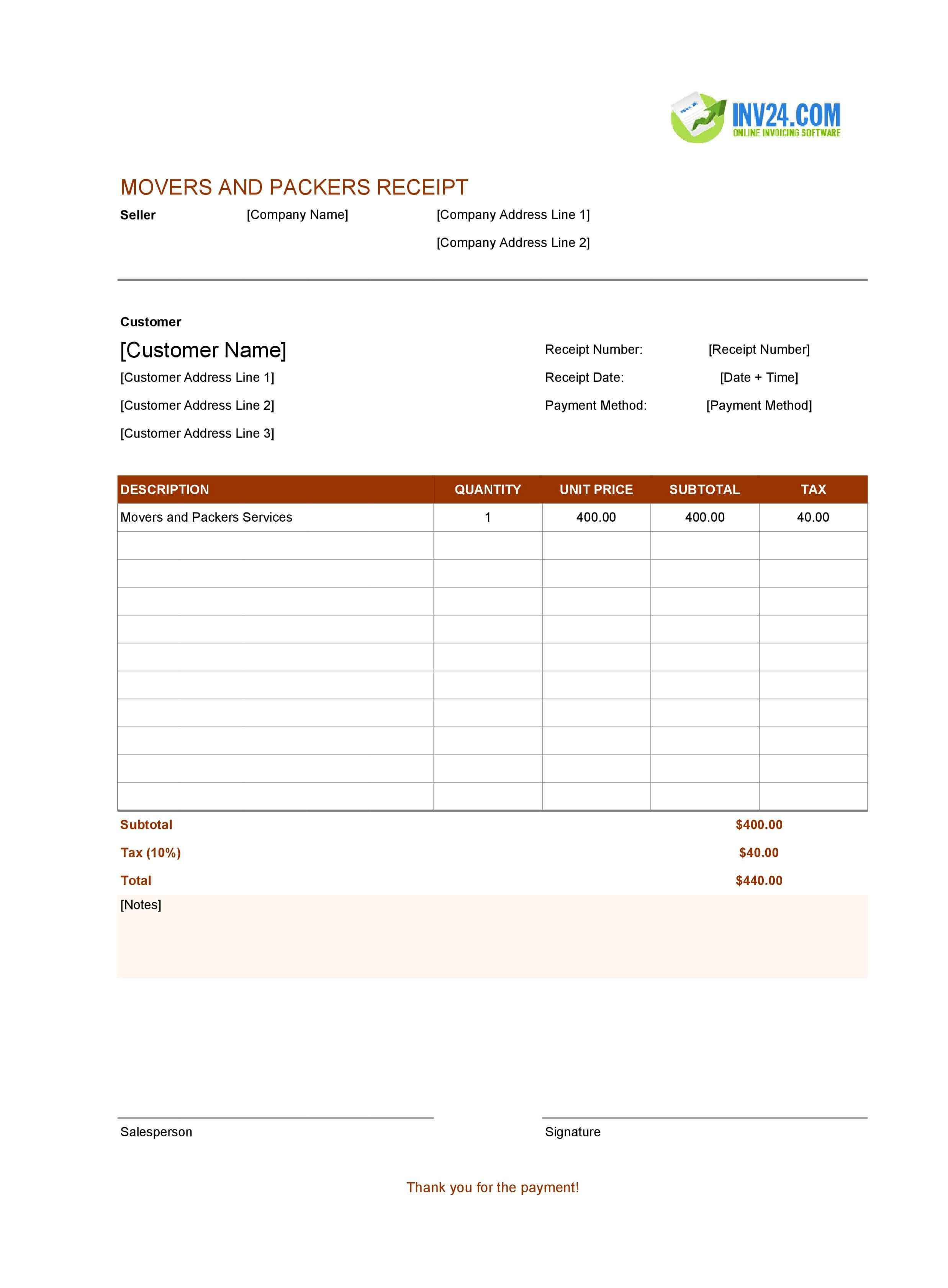 Movers and Packers Receipt Format (Excel / Google Sheets) Movers and Packers Receipt Format (Excel / Google Sheets)