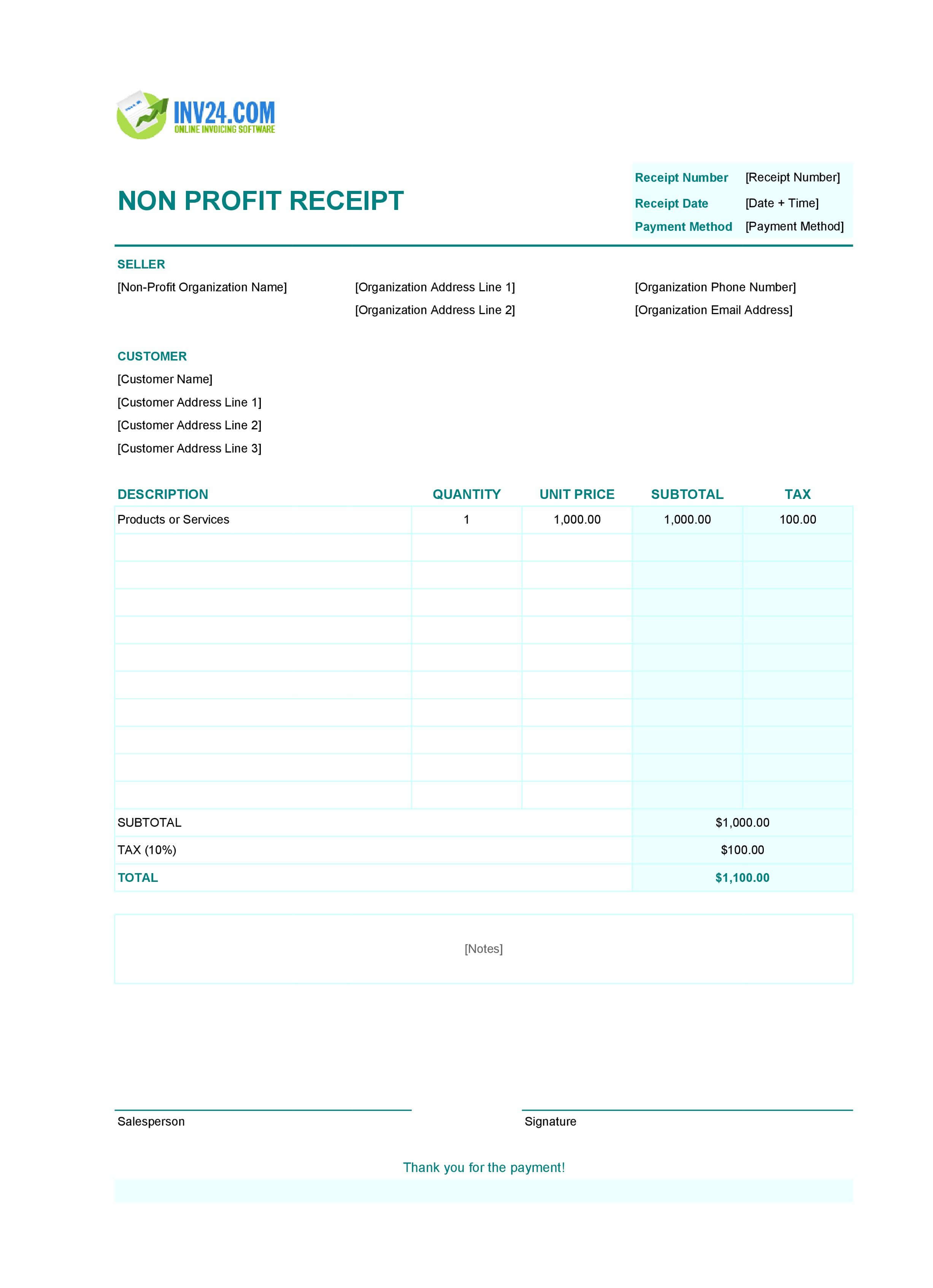Non-Profit Receipt Template (Excel / Google Sheets)