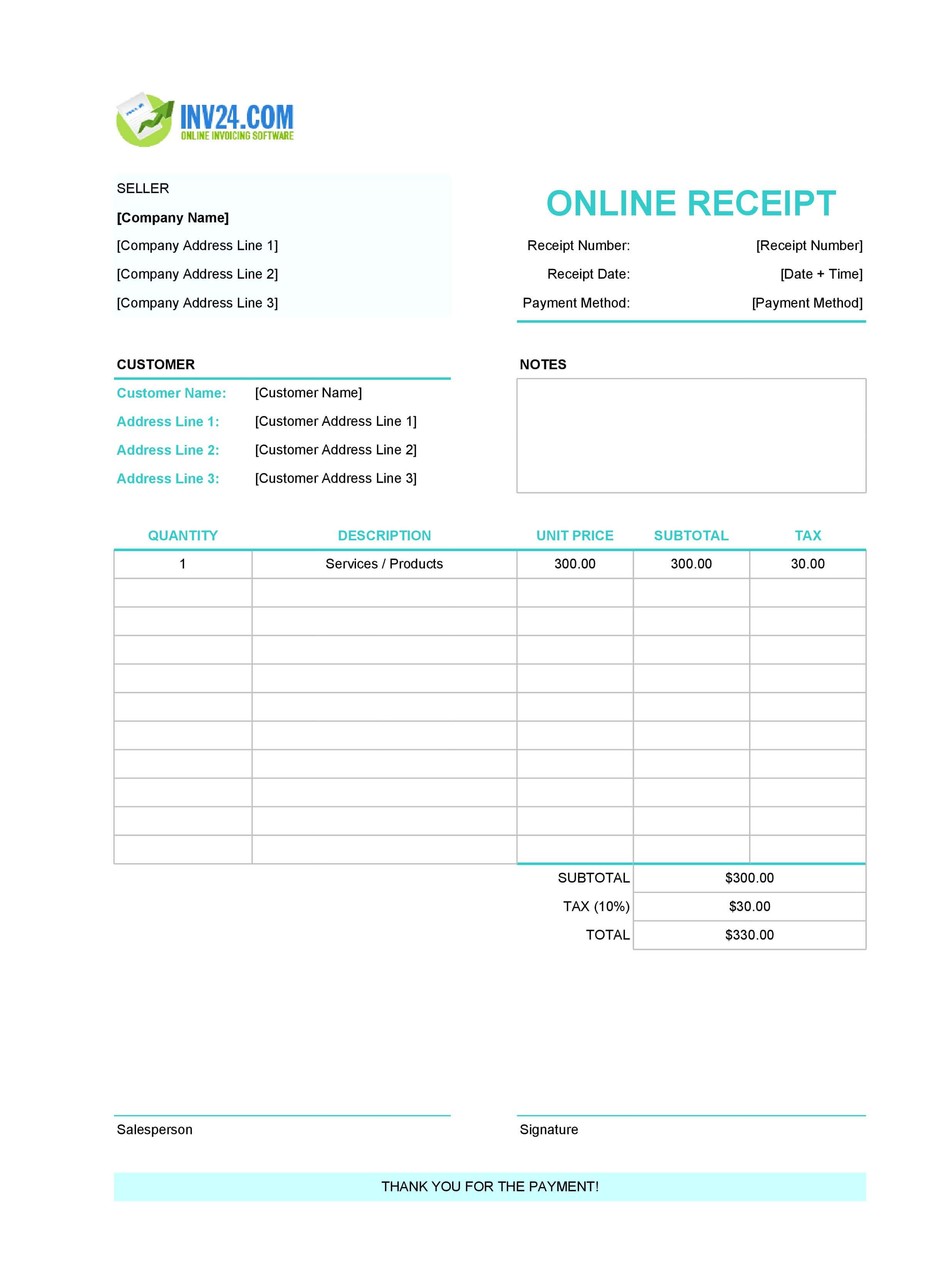 Online Receipt Template (Excel / Google Sheets)