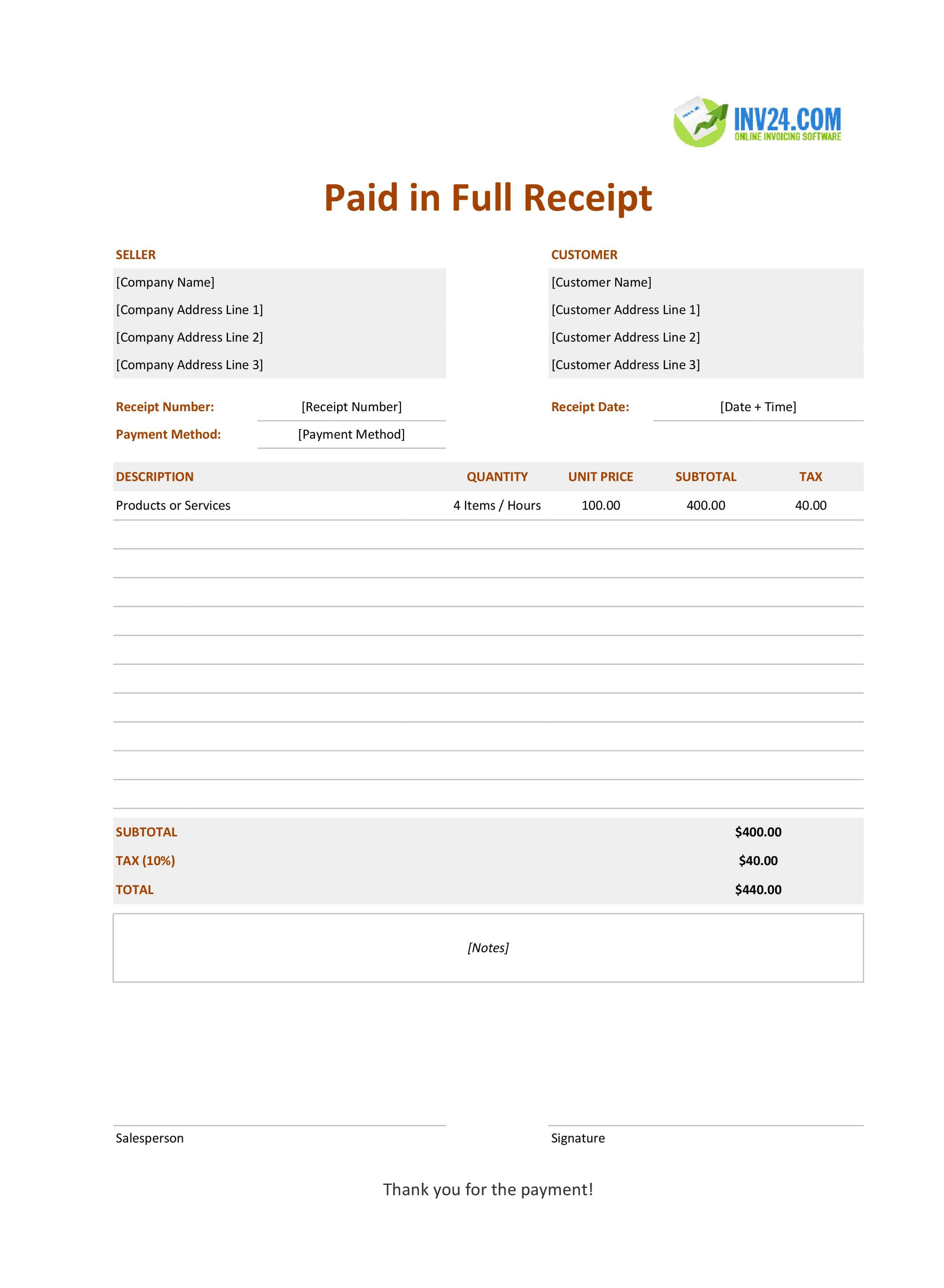 Paid in Full Receipt Template (Excel / Google Sheets) Paid in Full Receipt Template (Excel / Google Sheets)