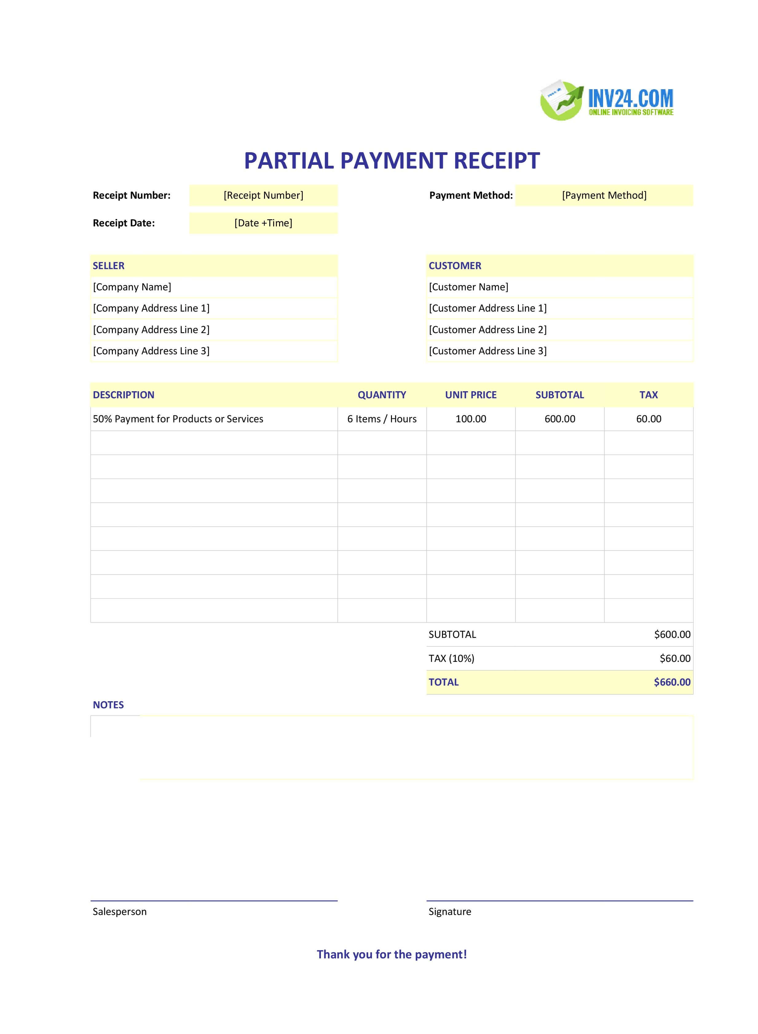 Partial Payment Receipt Template (Excel / Google Sheets) Partial Payment Receipt Template (Excel / Google Sheets)