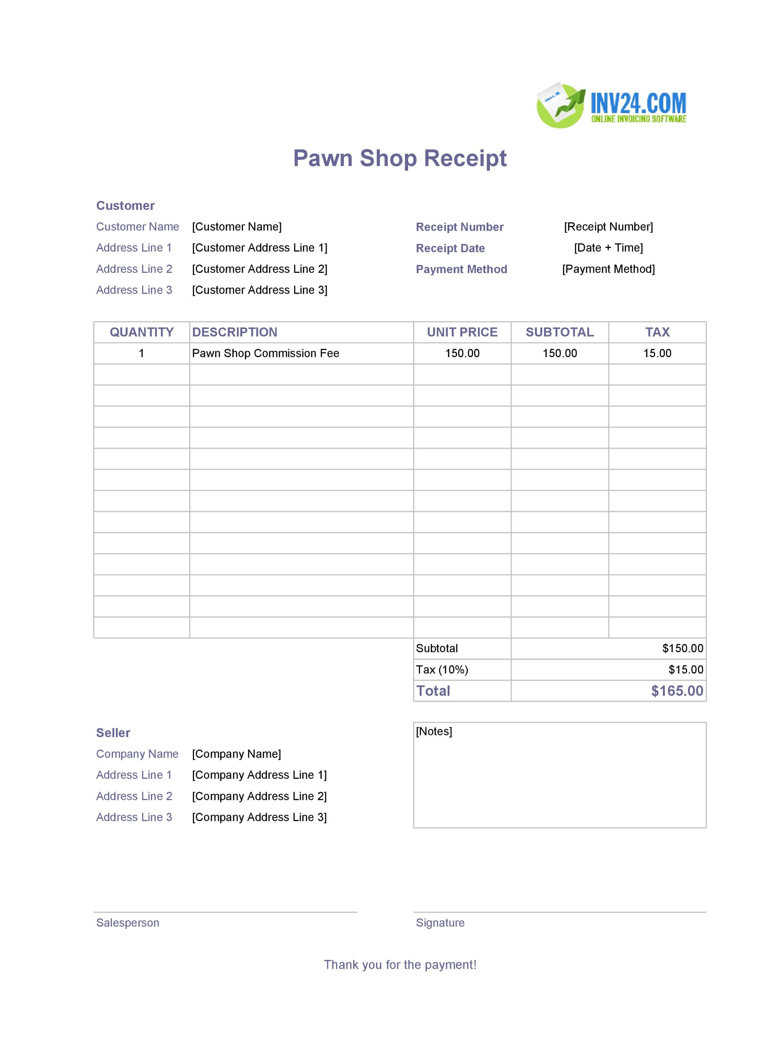 Pawn Shop Receipt Template (Excel / Google Sheets) Pawn Shop Receipt Template (Excel / Google Sheets)