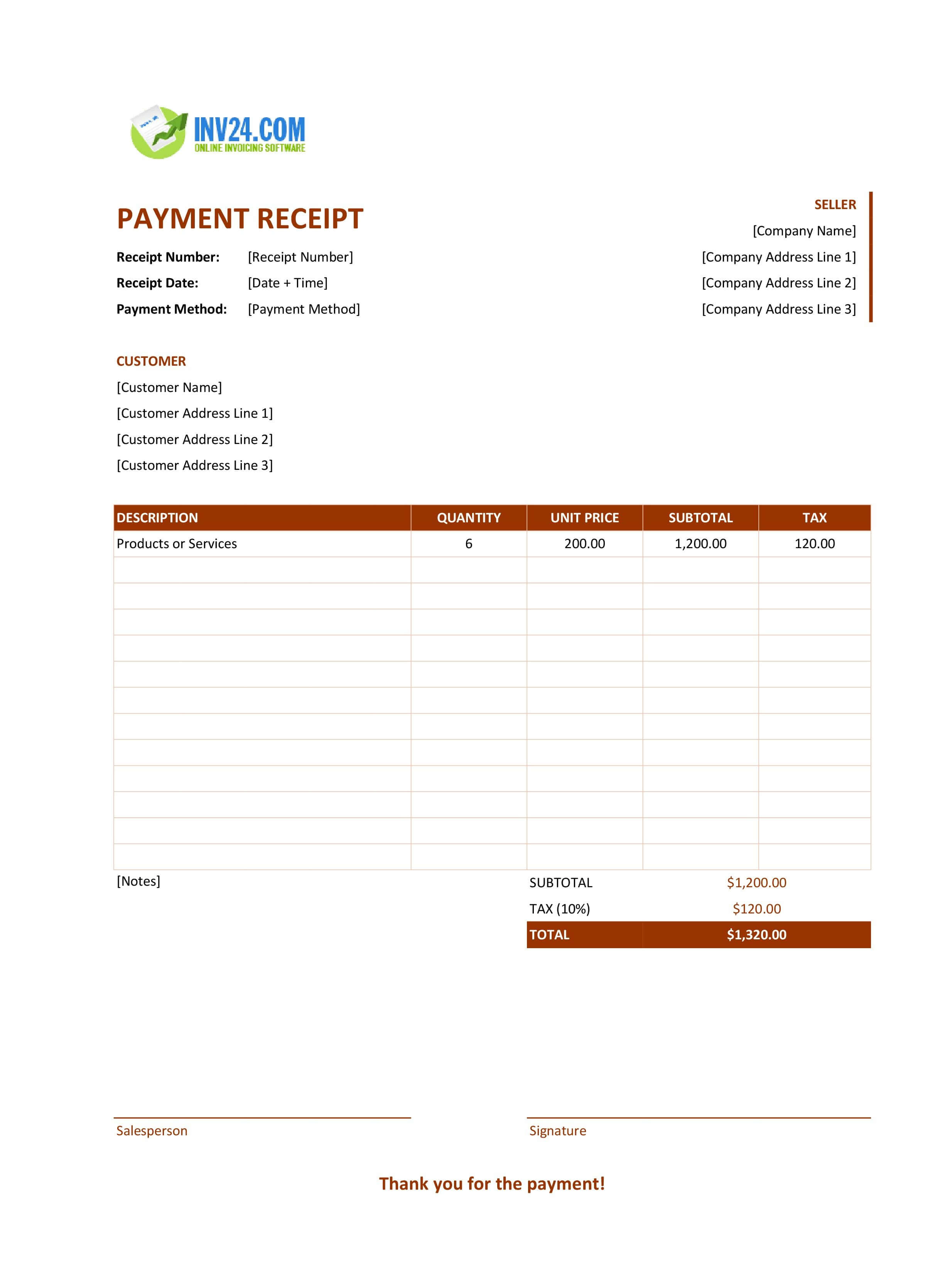Payment Receipt Template (Excel / Google Sheets)