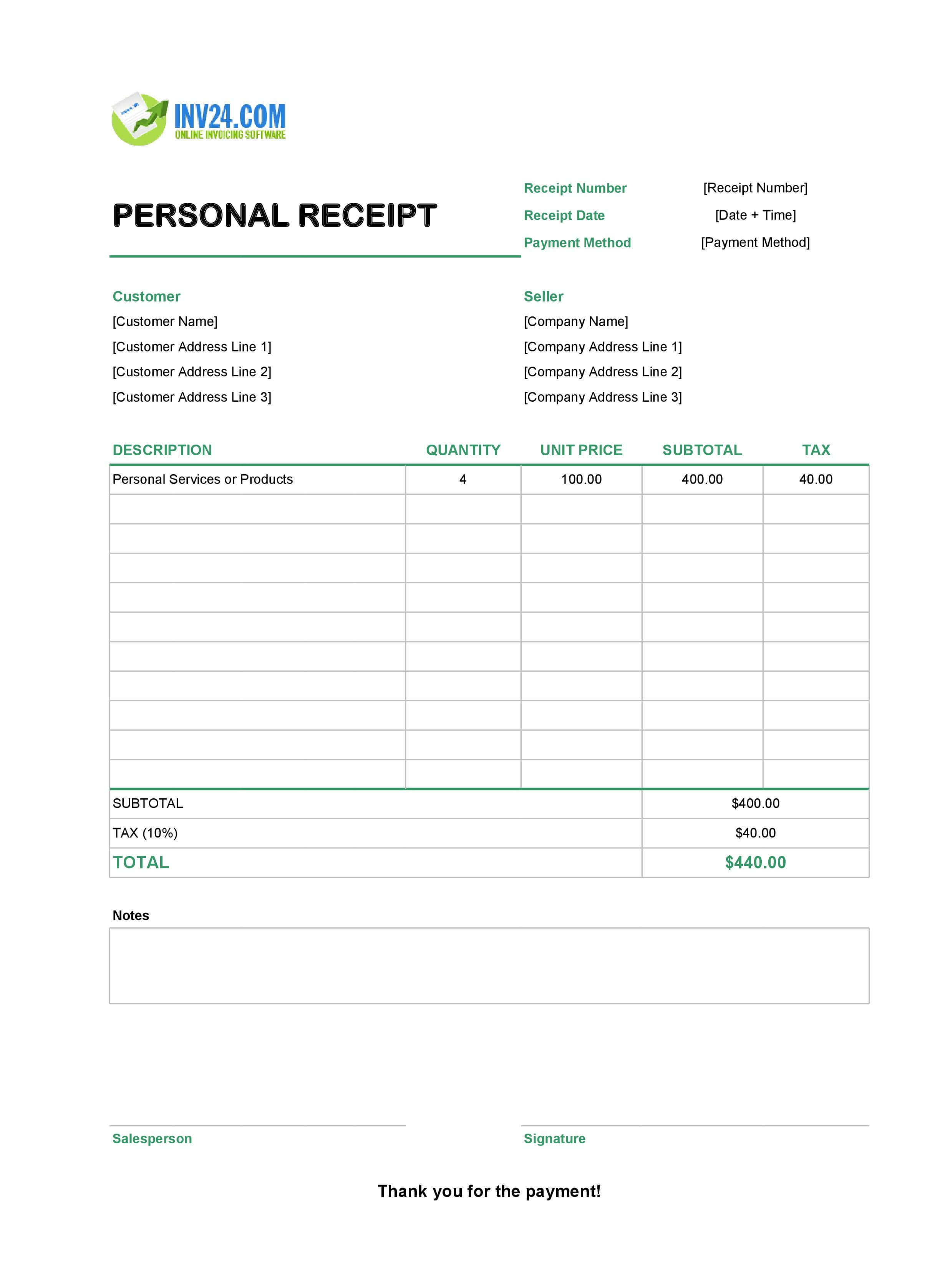 Personal Receipt Template (Excel / Google Sheets) Personal Receipt Template (Excel / Google Sheets)