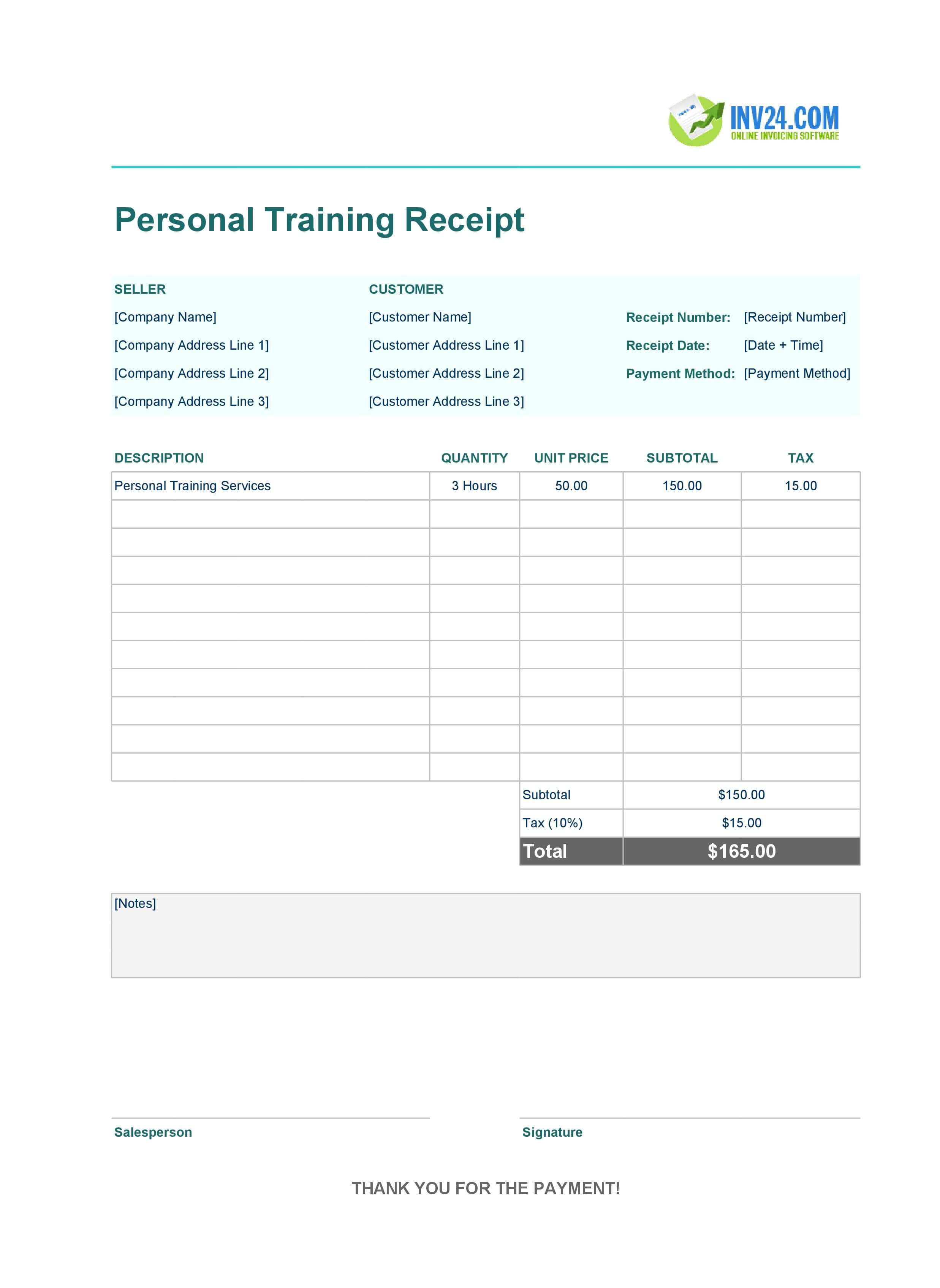 Personal Training Receipt Template (Excel / Google Sheets) Personal Training Receipt Template (Excel / Google Sheets)