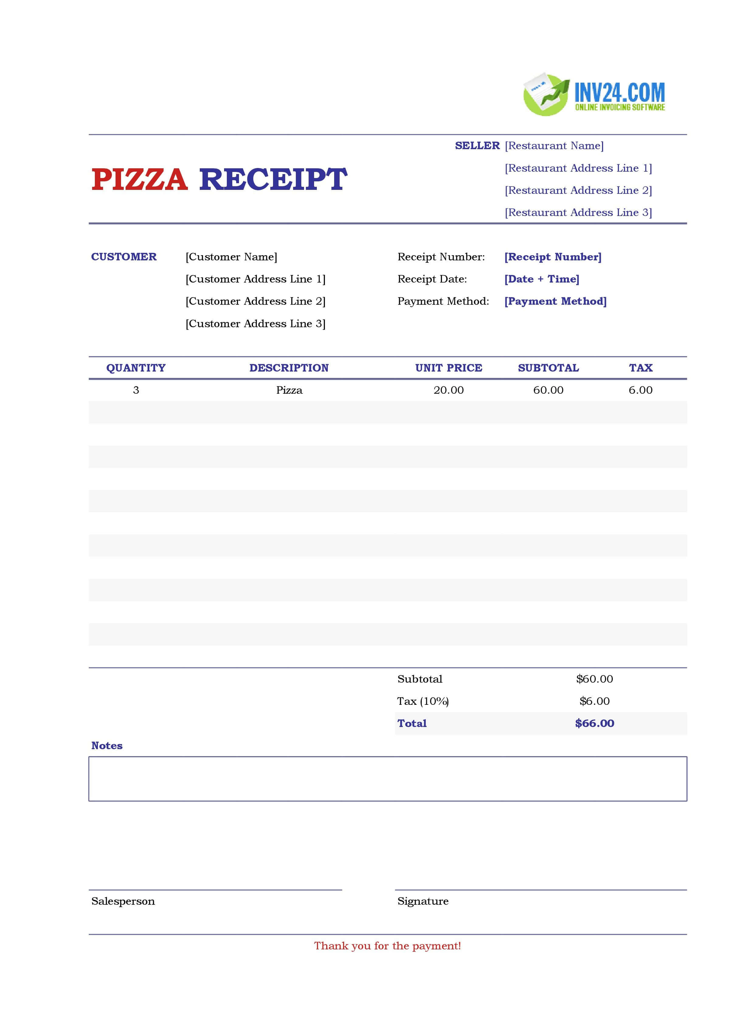Pizza Receipt Template (Excel / Google Sheets) Pizza Receipt Template (Excel / Google Sheets)