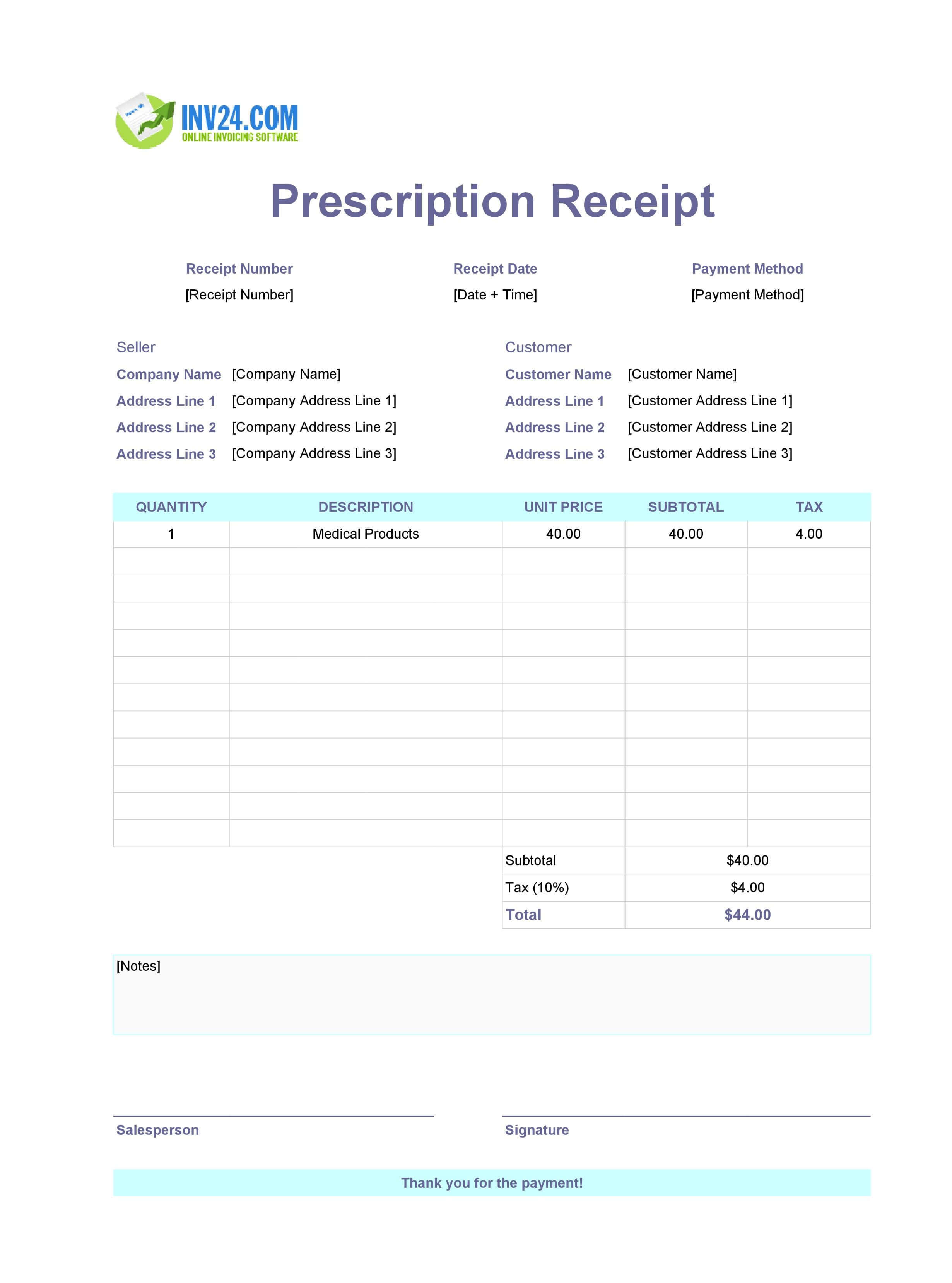 Prescription Receipt Template (Excel / Google Sheets) Prescription Receipt Template (Excel / Google Sheets)