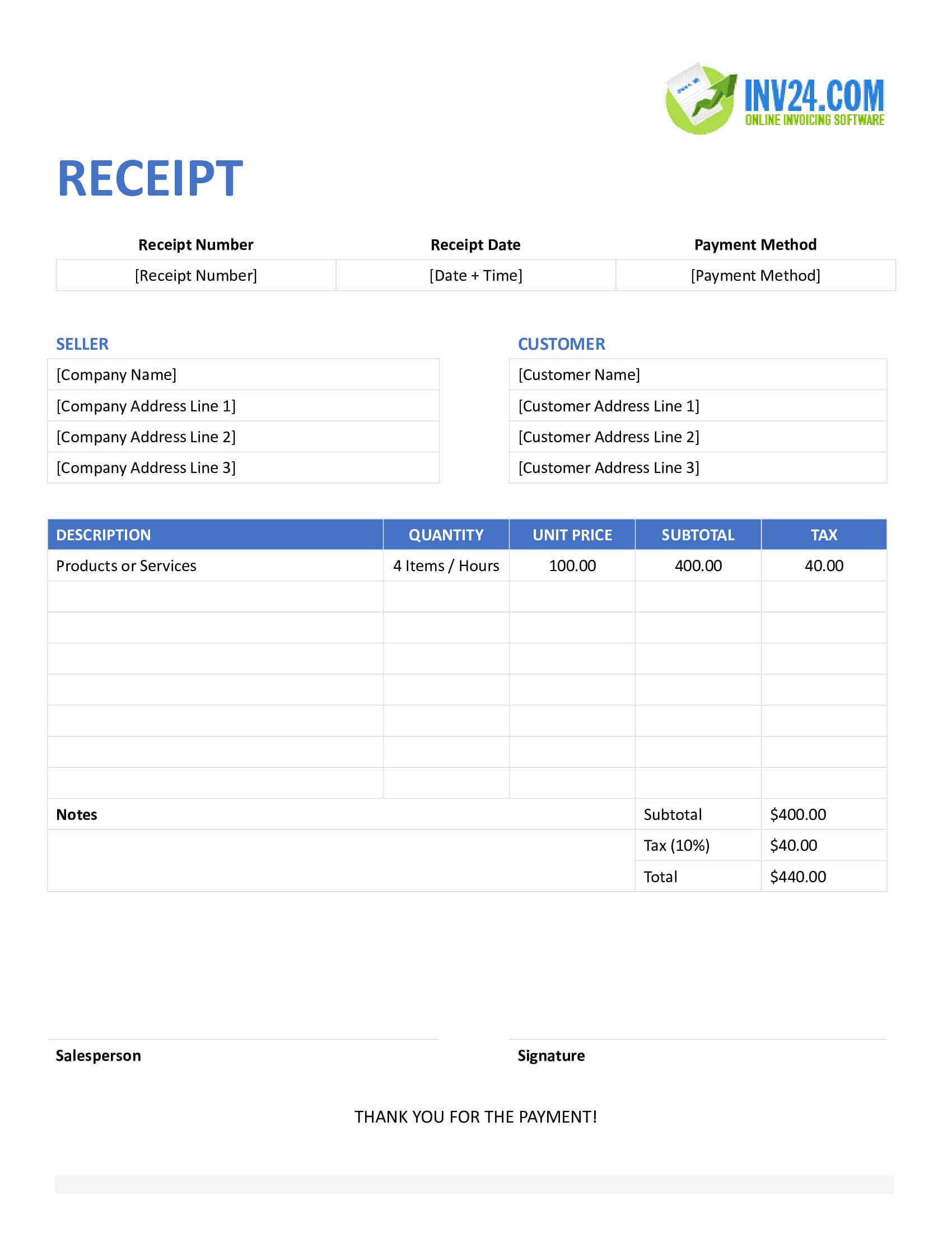 Printable Receipt Template (Word / Google Docs) Printable Receipt Template (Word / Google Docs)