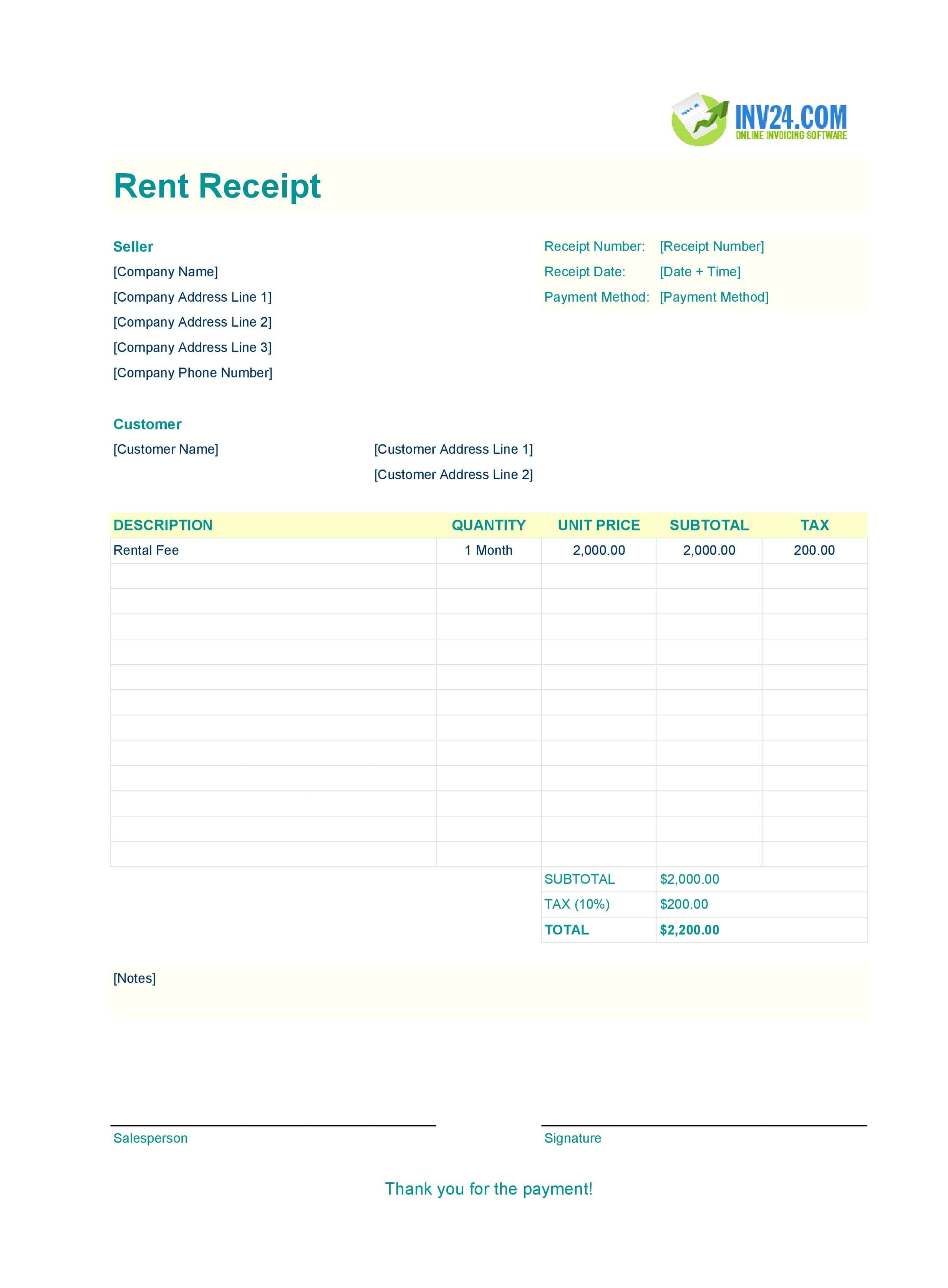 Printable Rent Receipt Template (Excel / Google Sheets)