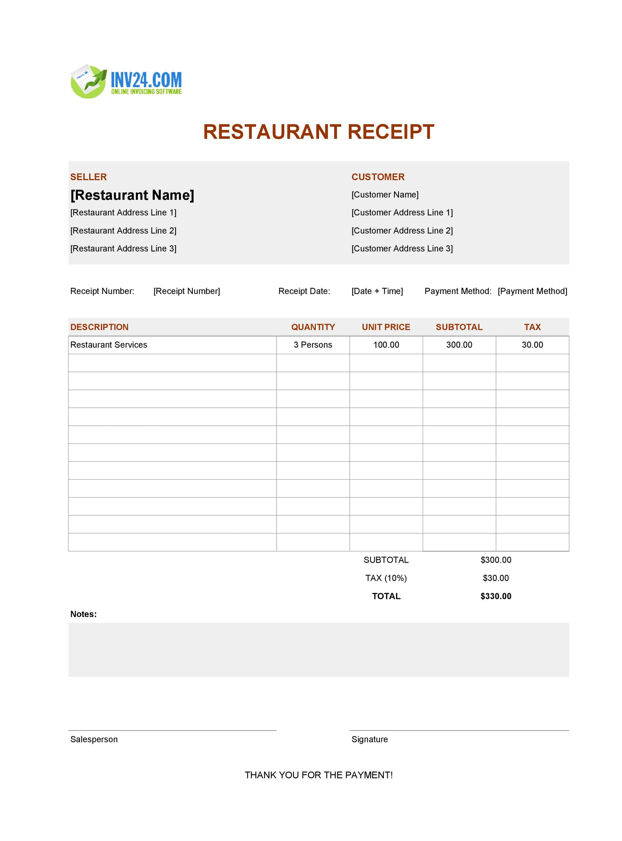 Printable Restaurant Receipt Template (Excel / Google Sheets) Printable Restaurant Receipt Template (Excel / Google Sheets)