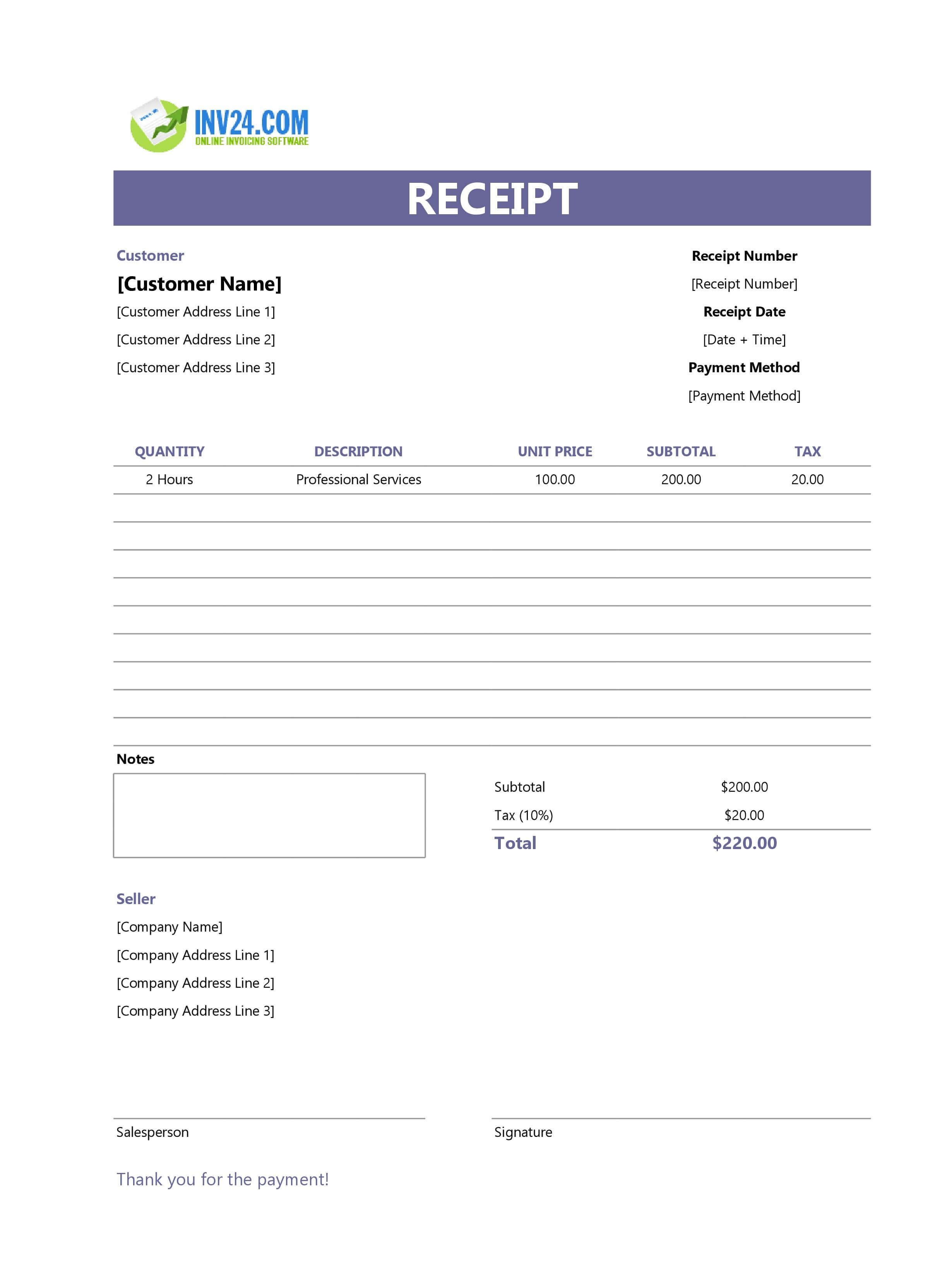 Professional Receipt Template (Excel / Google Sheets) Professional Receipt Template (Excel / Google Sheets)