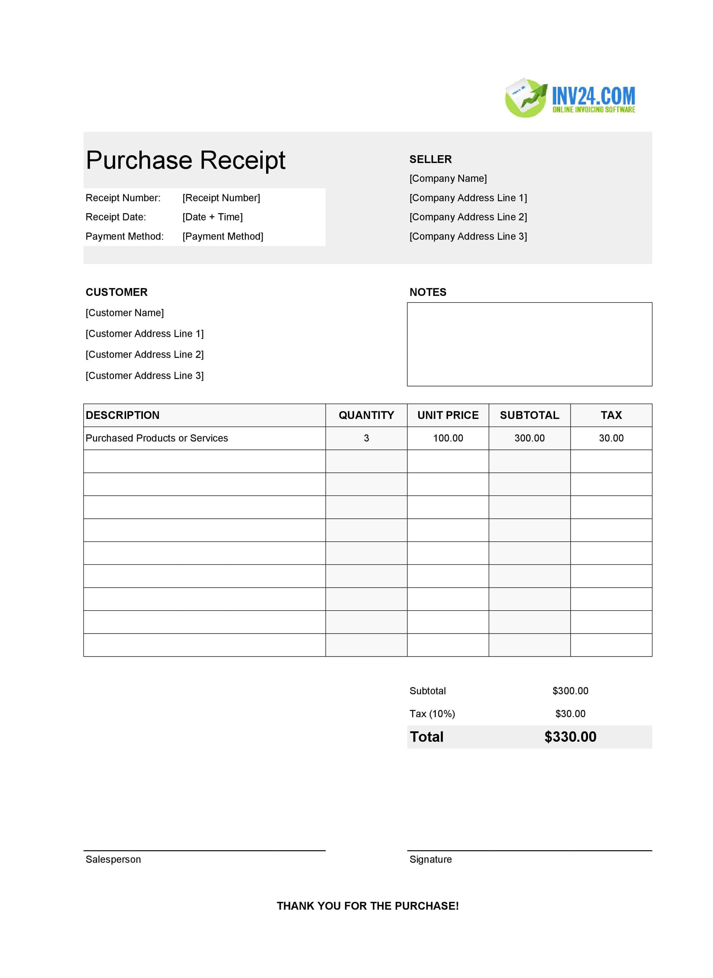 Purchase Receipt Template (Excel / Google Sheets) Purchase Receipt Template (Excel / Google Sheets)