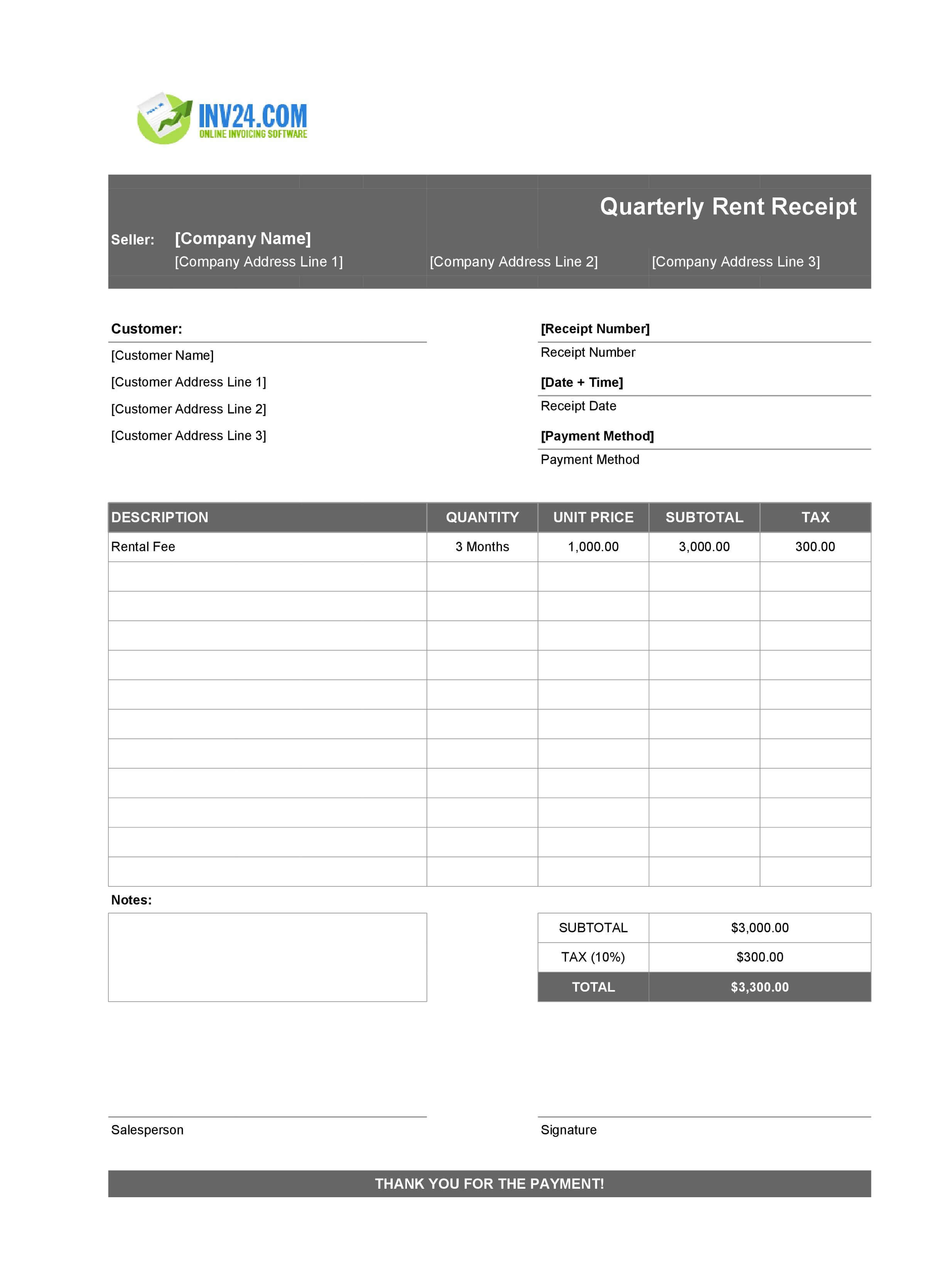 Quarterly Rent Receipt Template (Excel / Google Sheets) Quarterly Rent Receipt Template (Excel / Google Sheets)
