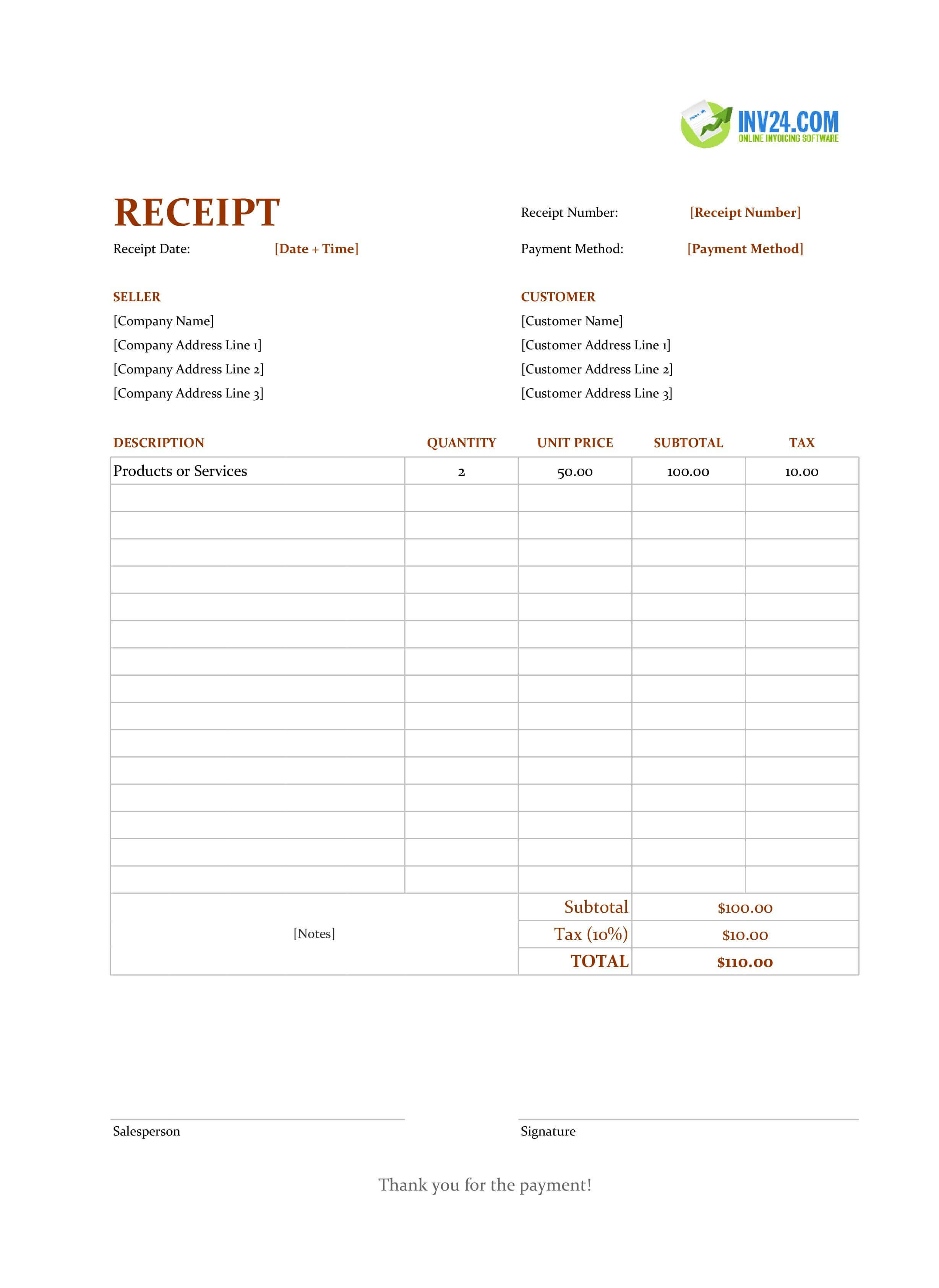 Receipt Example Template (Excel / Google Sheets) Receipt Example Template (Excel / Google Sheets)