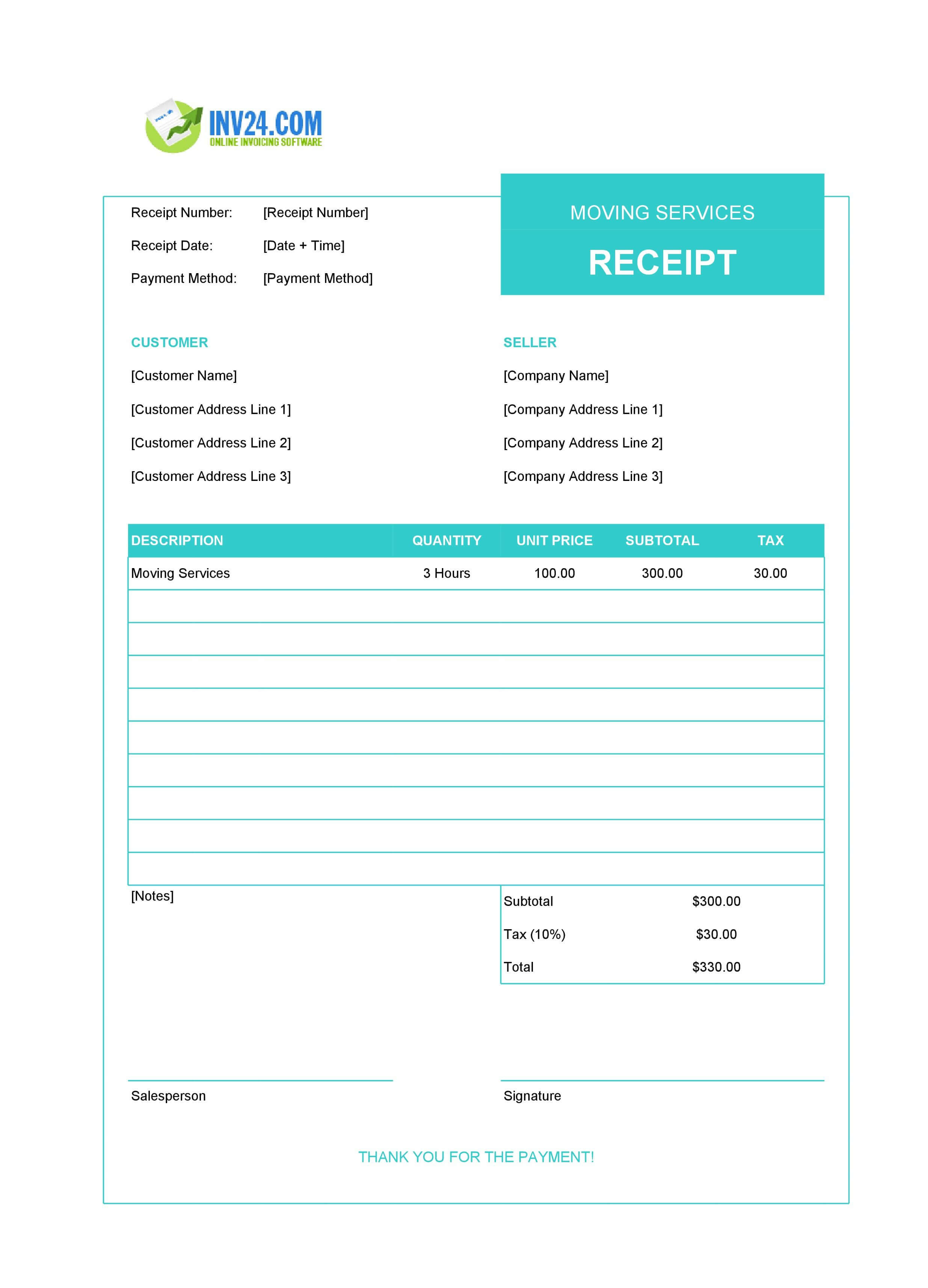 Receipt for Moving Services Template (Excel / Google Sheets) Receipt for Moving Services Template (Excel / Google Sheets)