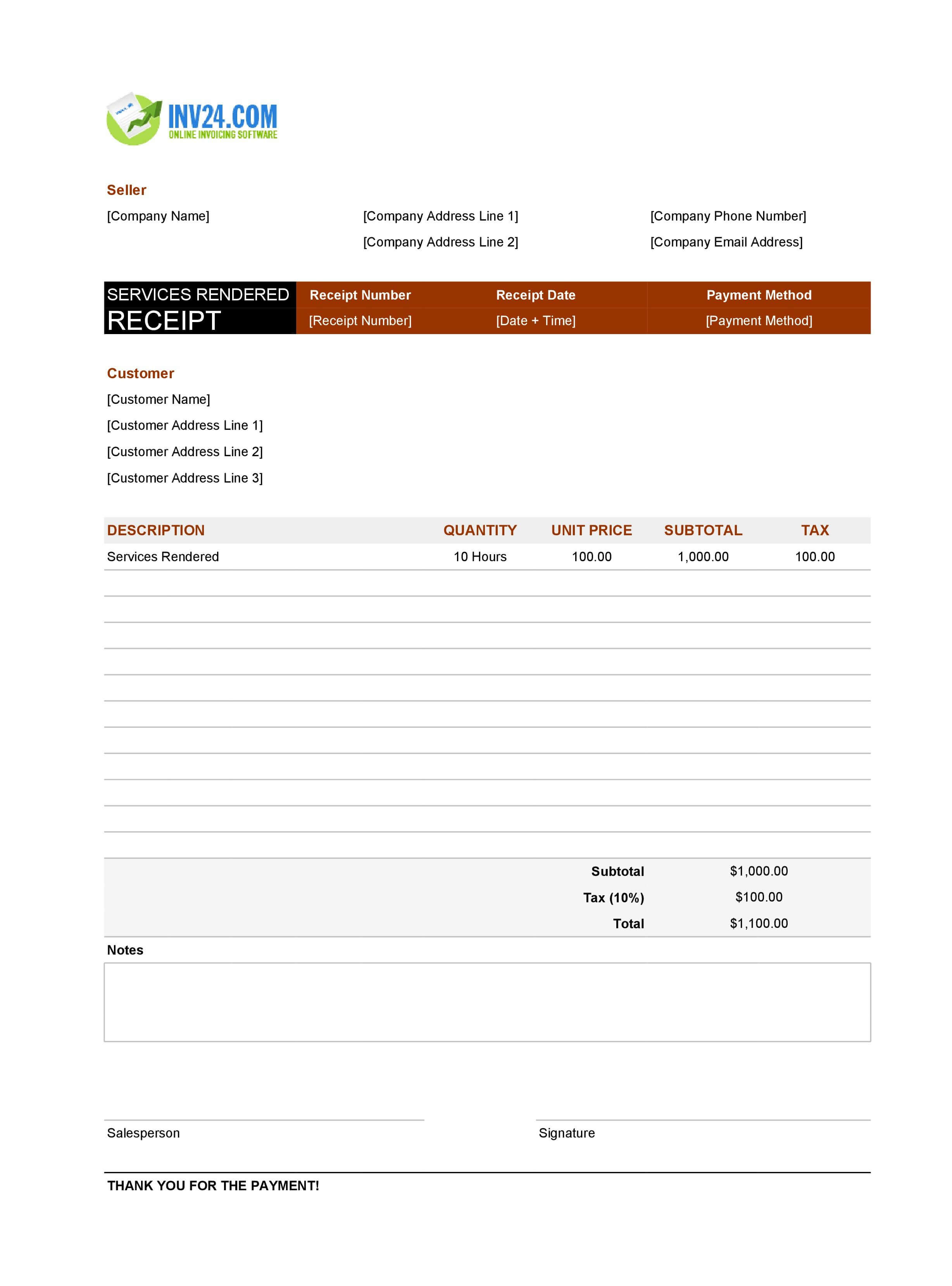 Receipt for Services Rendered Template (Excel / Google Sheets) Receipt for Services Rendered Template (Excel / Google Sheets)