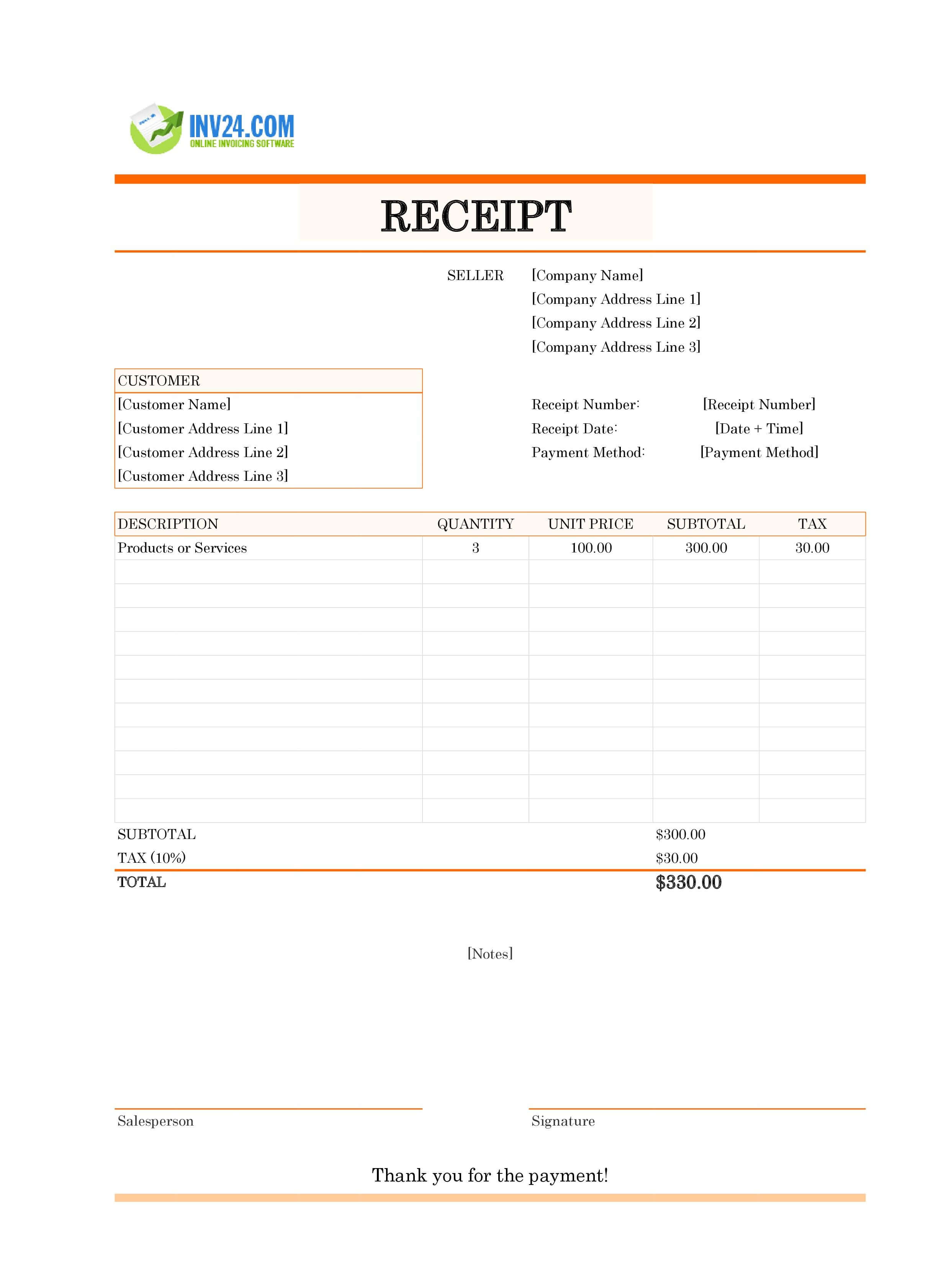 Receipt Format Template (Excel / Google Sheets)