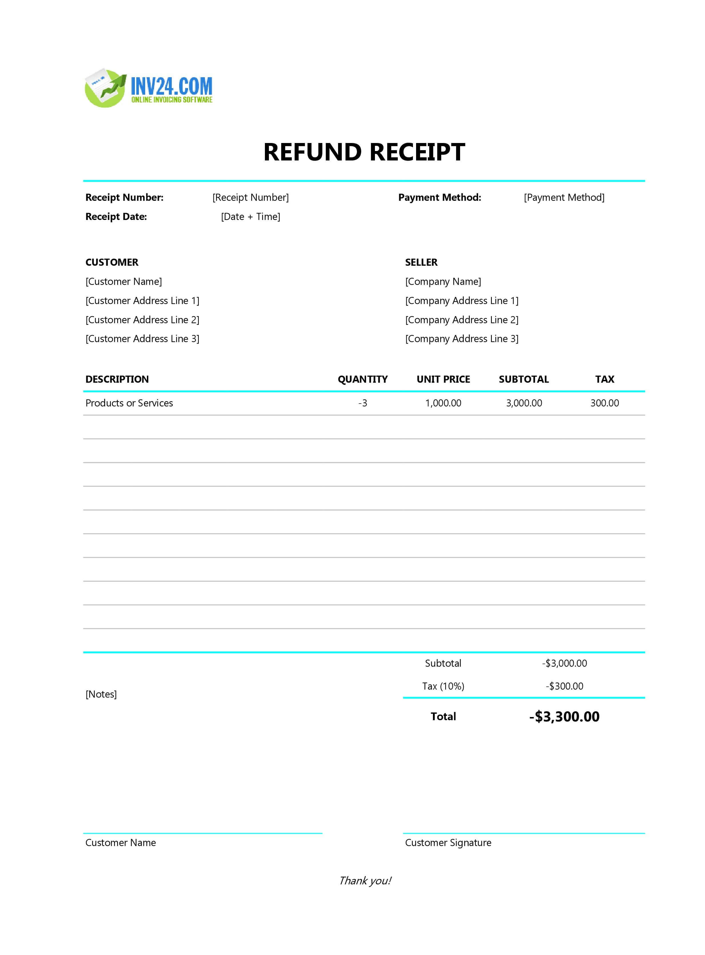 Refund Receipt Template (Excel / Google Sheets)