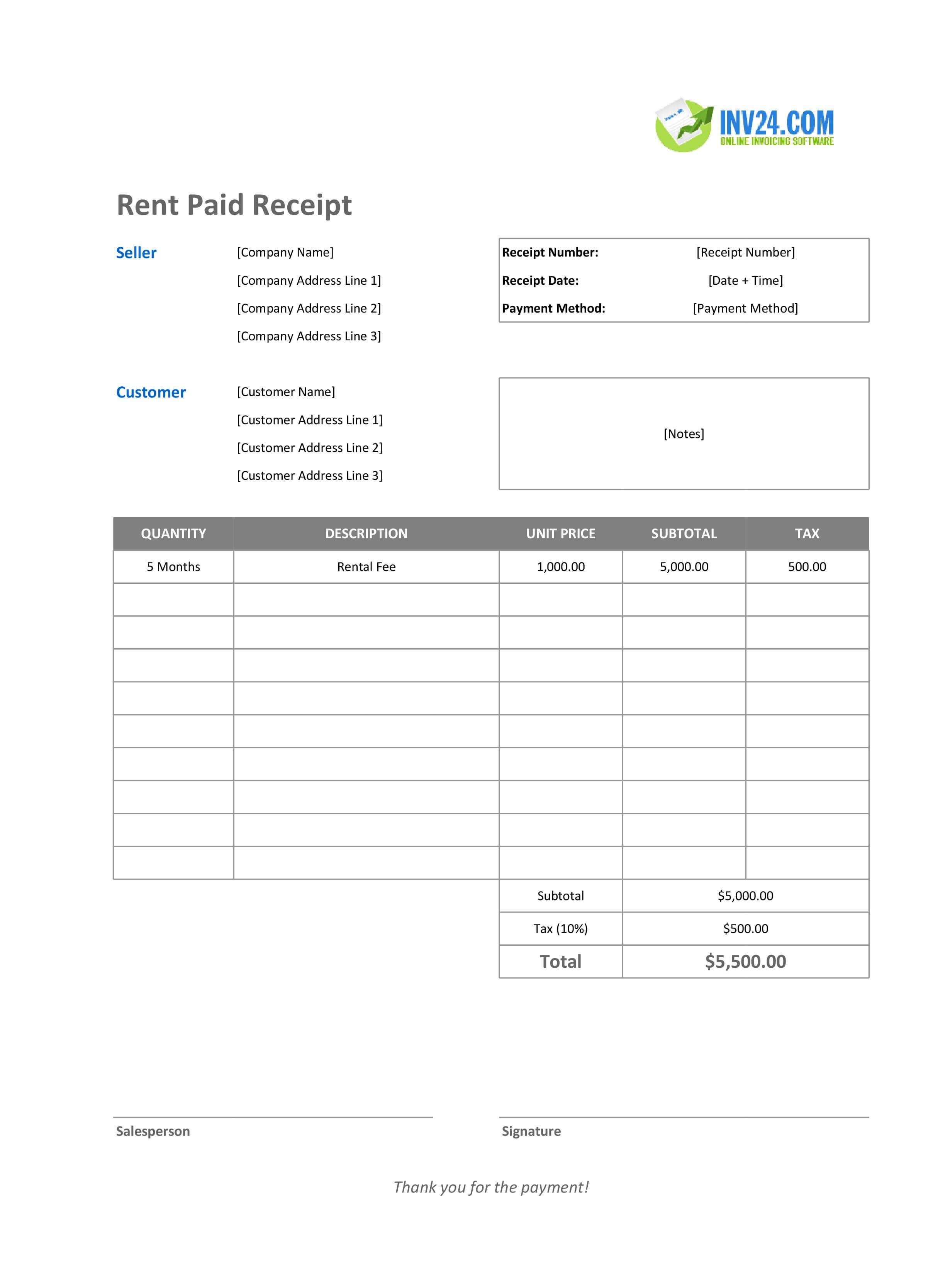 Rent Paid Receipt Template (Excel / Google Sheets) Rent Paid Receipt Template (Excel / Google Sheets)