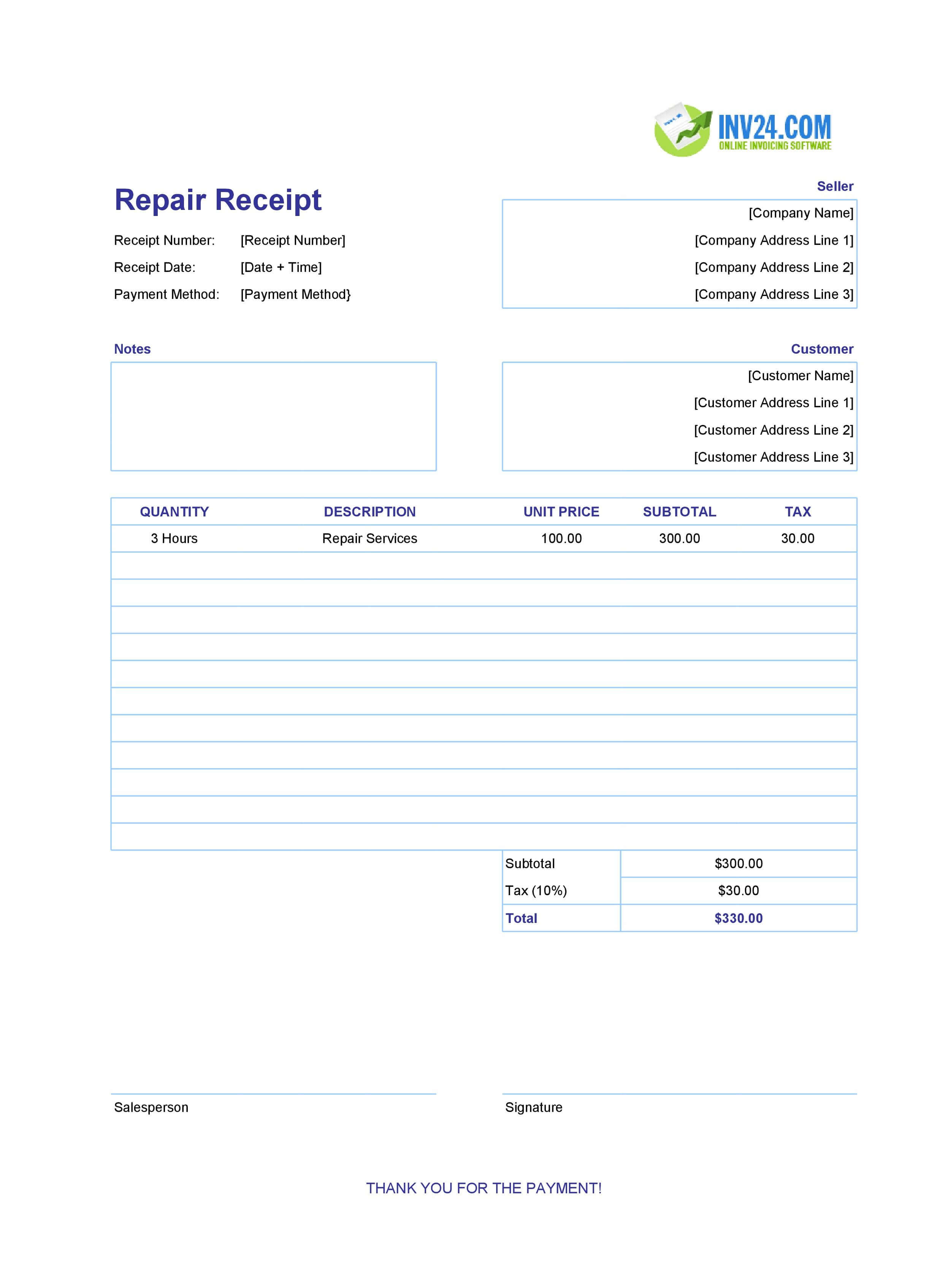 Repair Receipt Template (Excel / Google Sheets) Repair Receipt Template (Excel / Google Sheets)