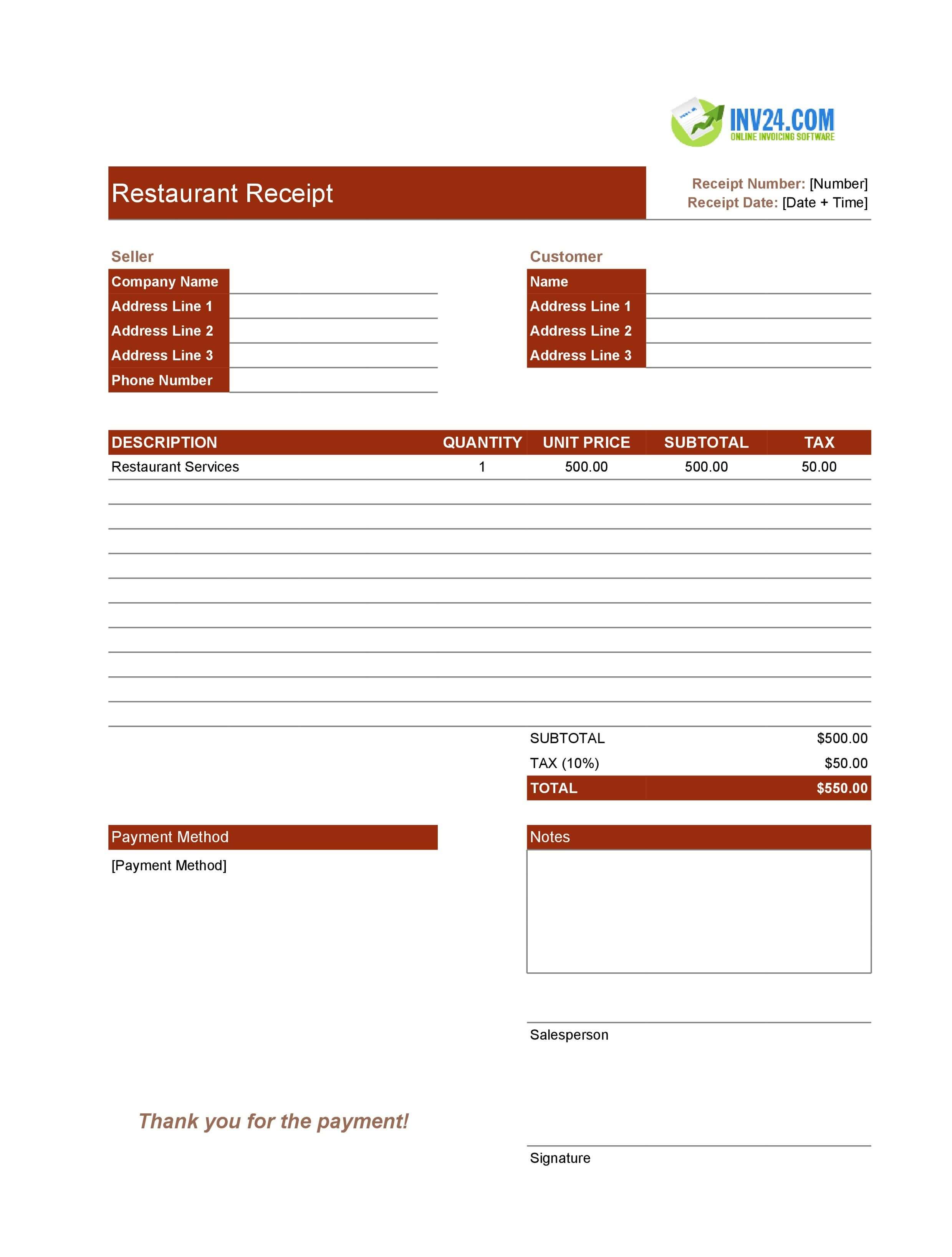 Restaurant Receipt Template (Excel / Google Sheets) Restaurant Receipt Template (Excel / Google Sheets)