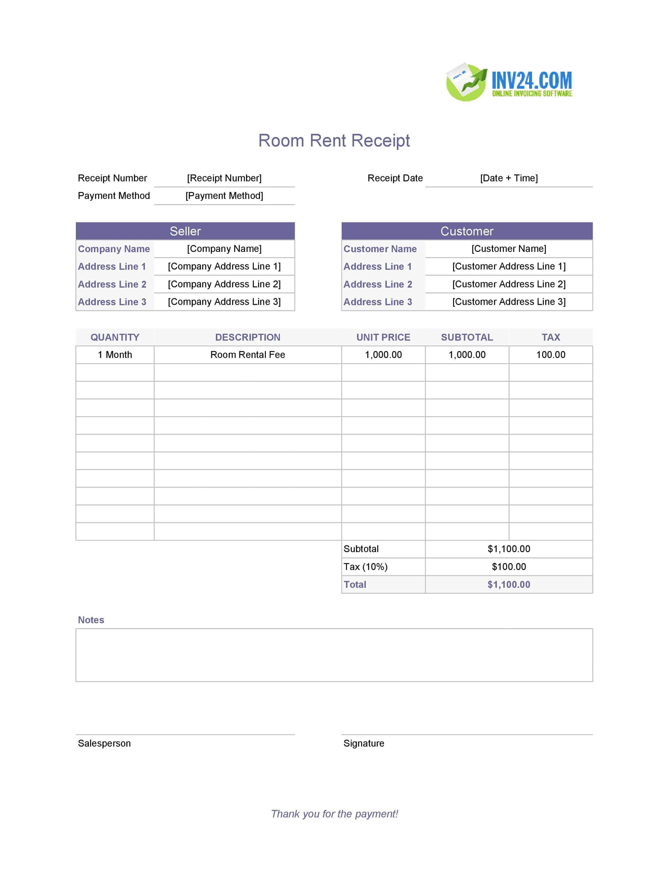 Room Rent Receipt Template (Excel / Google Sheets) Room Rent Receipt Template (Excel / Google Sheets)