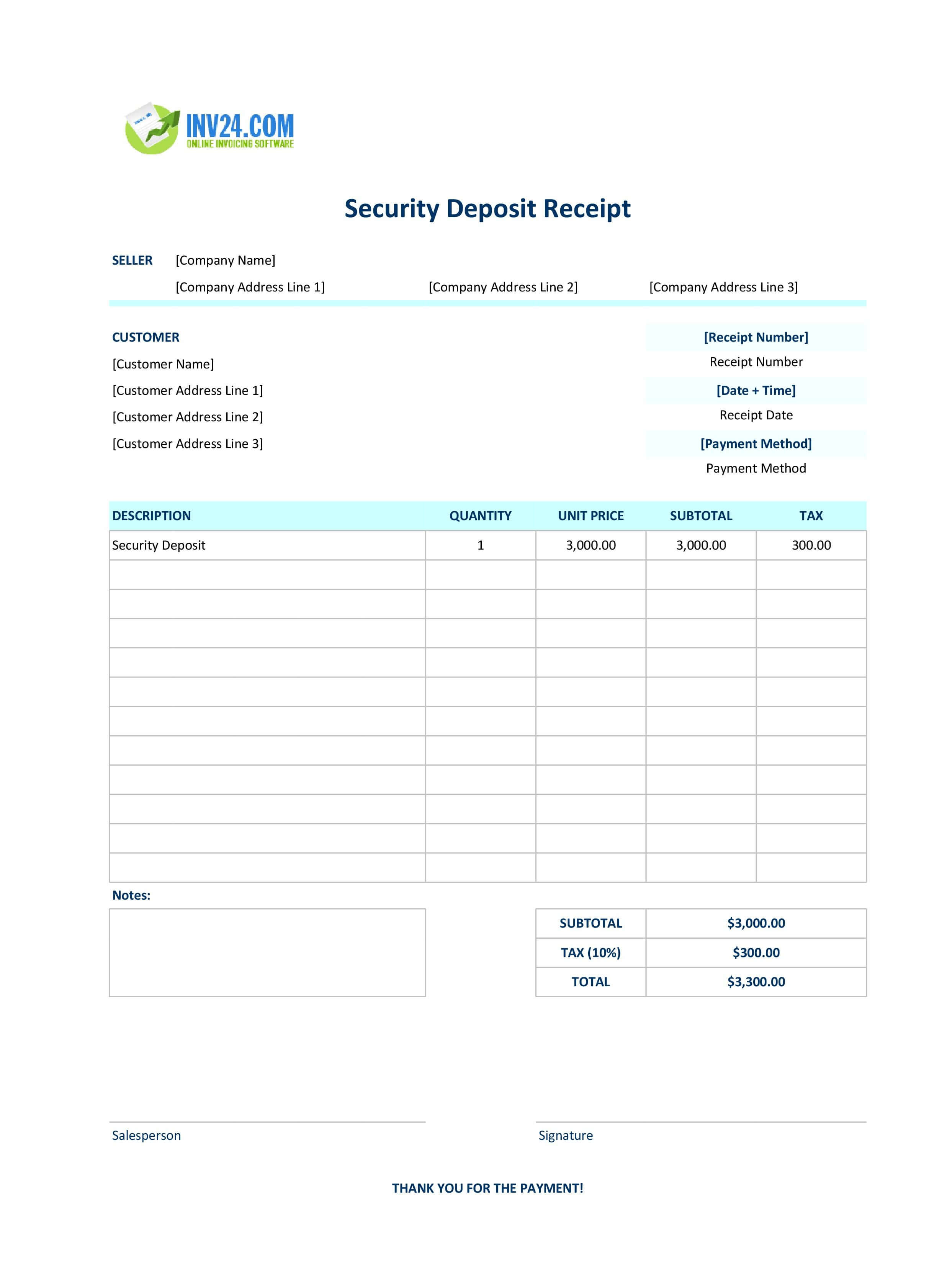 Security Deposit Receipt Template (Excel / Google Sheets) Security Deposit Receipt Template (Excel / Google Sheets)
