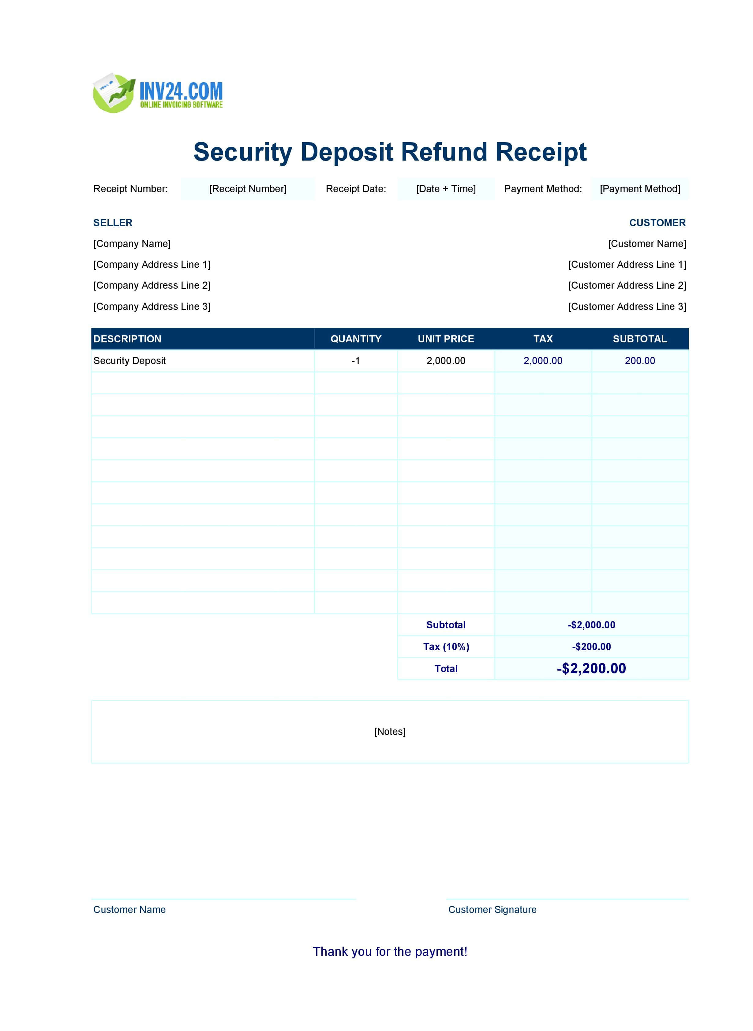 Security Deposit Refund Receipt Template (Excel / Google Sheets) Security Deposit Refund Receipt Template (Excel / Google Sheets)