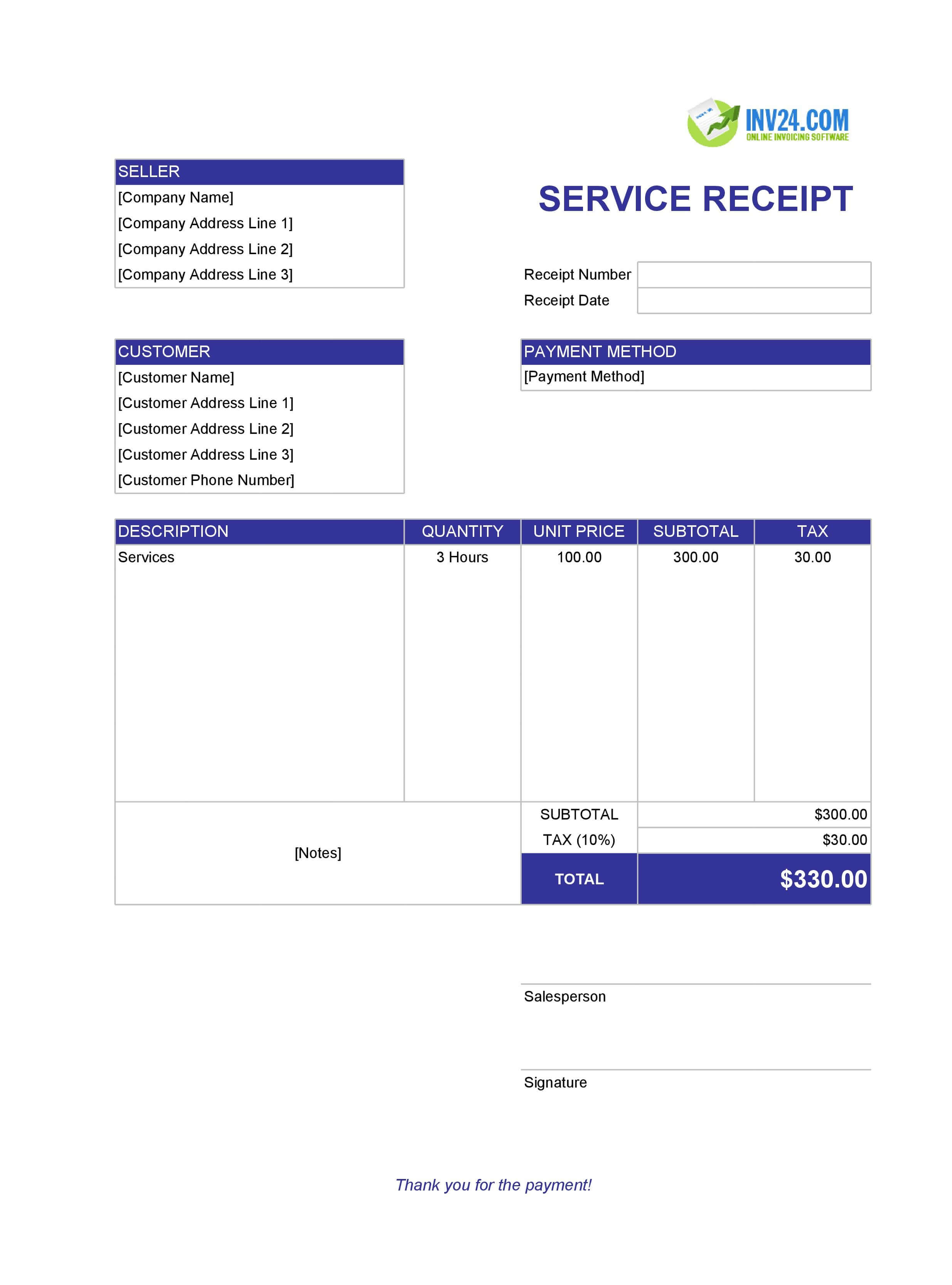 Service Receipt Template (Excel / Google Sheets) Service Receipt Template (Excel / Google Sheets)