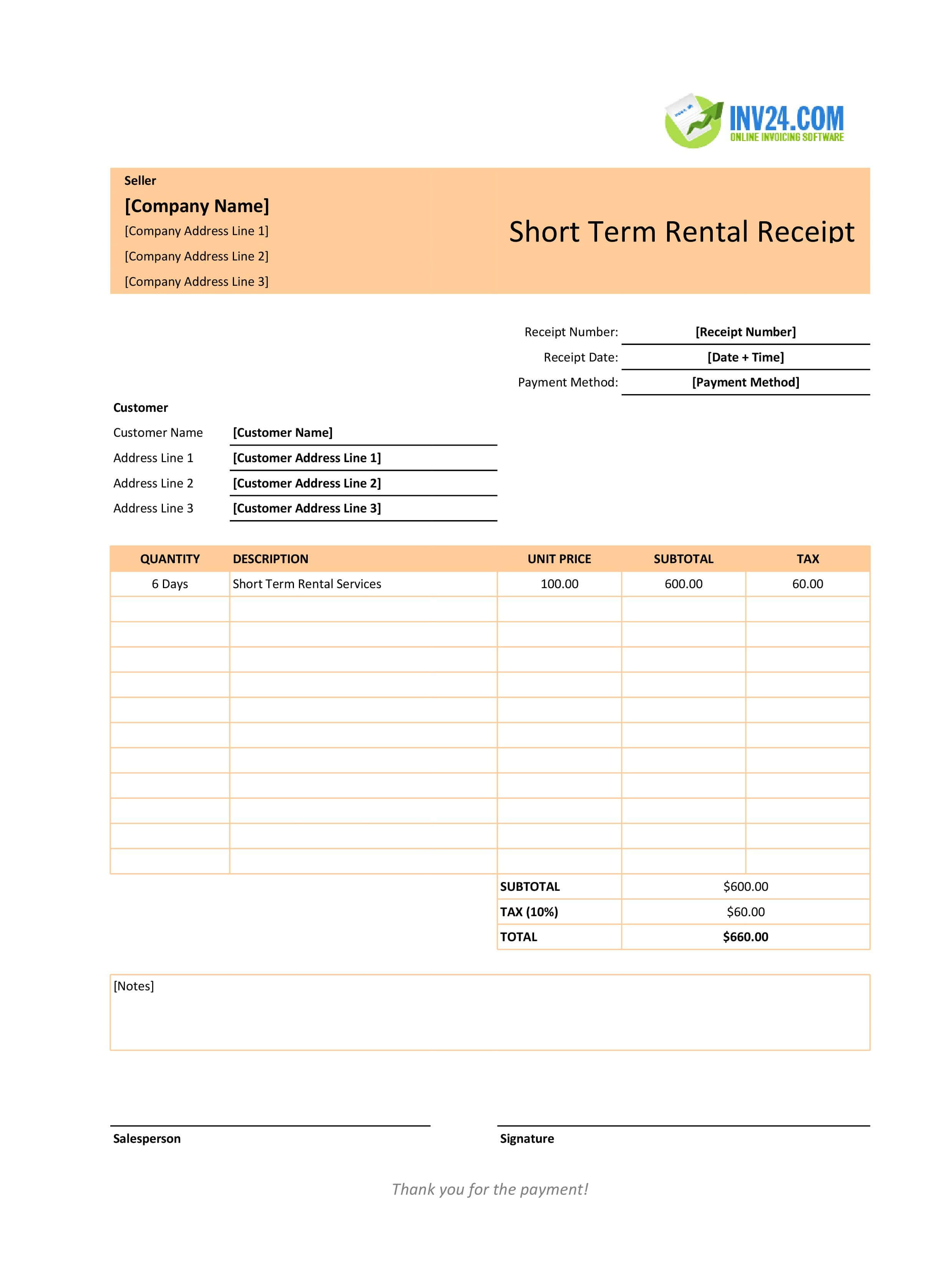 Short Term Rental Receipt Template (Excel / Google Sheets) Short Term Rental Receipt Template (Excel / Google Sheets)