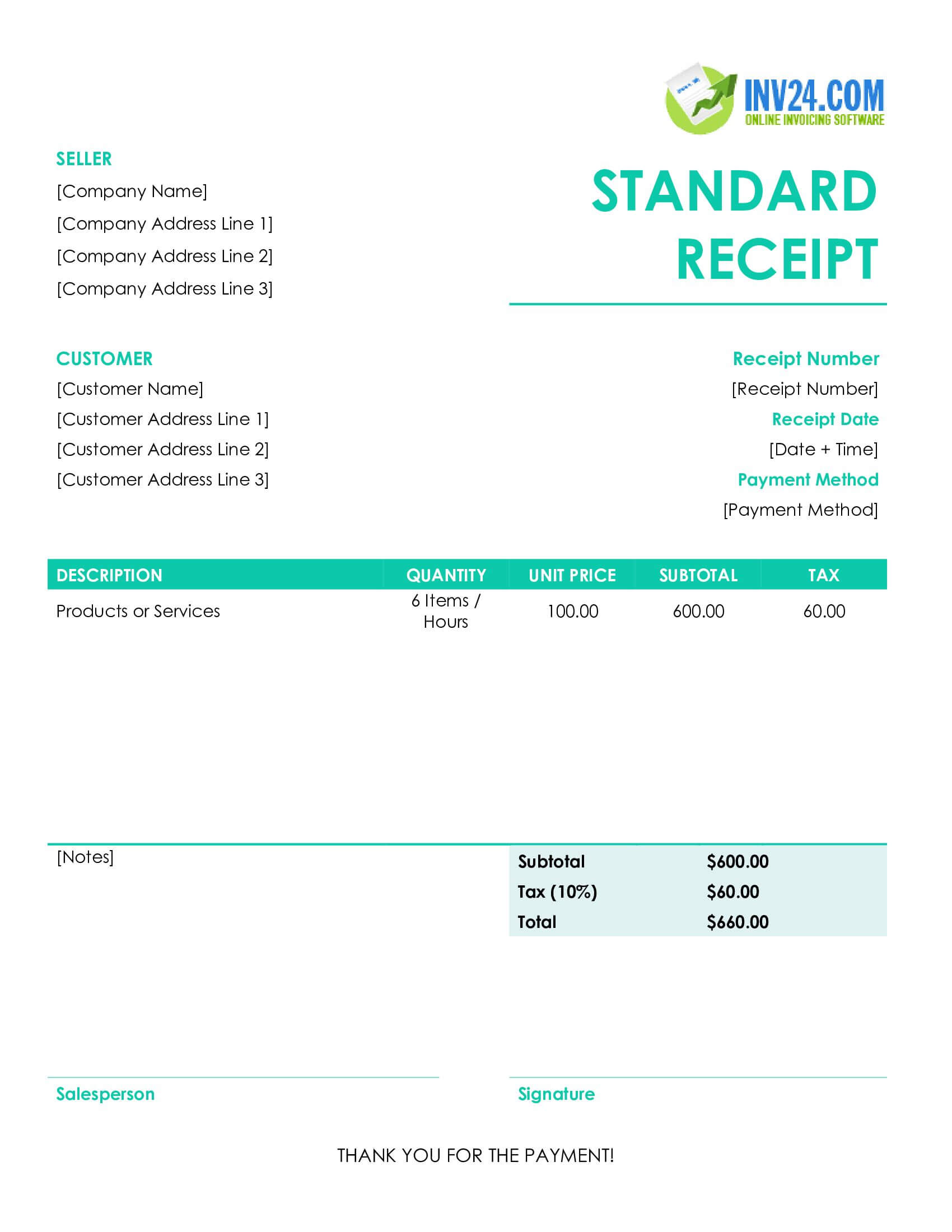 Standard Receipt Template (Word / Google Docs)