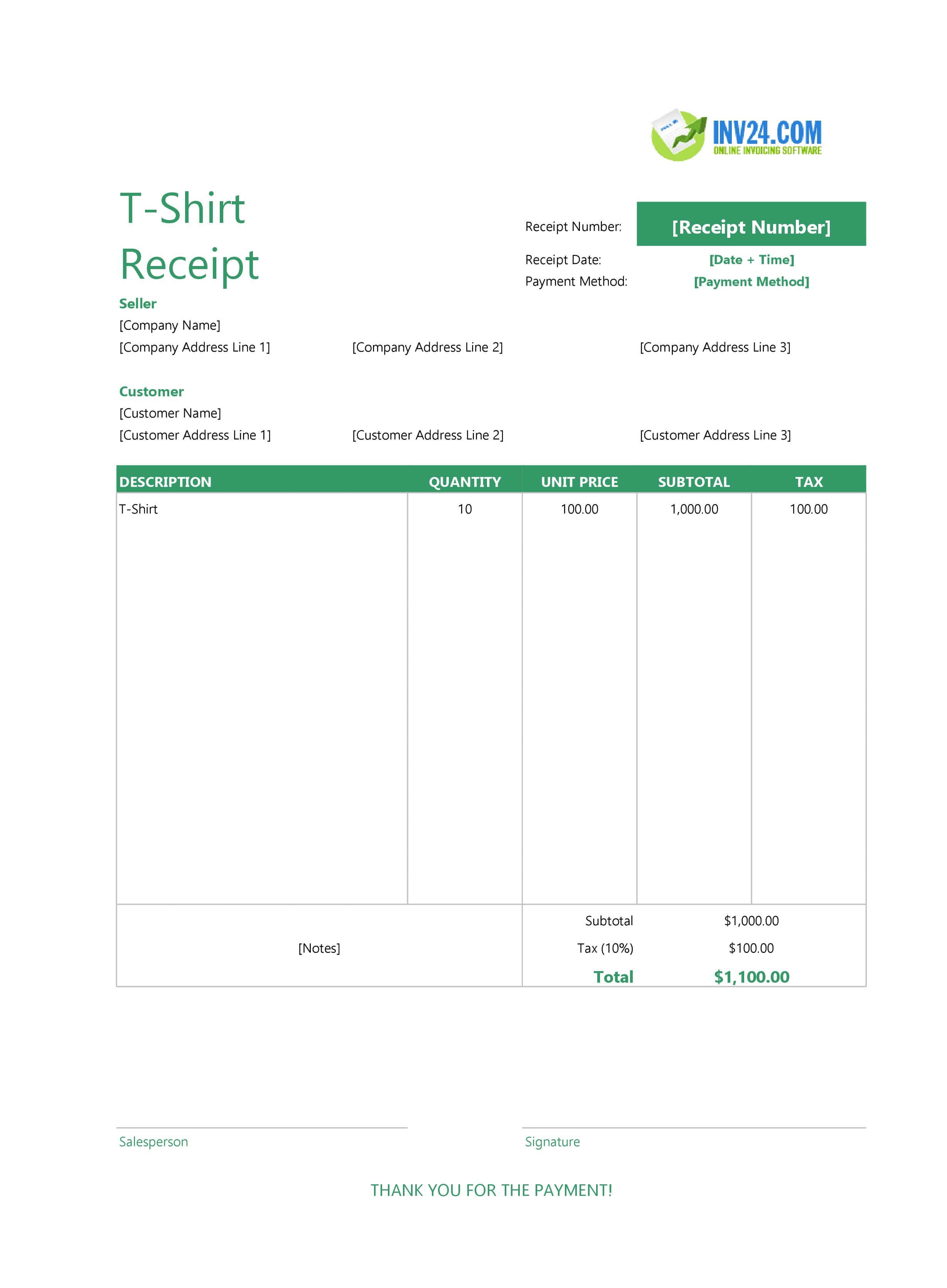T-Shirt Receipt Template (Excel / Google Sheets) T-Shirt Receipt Template (Excel / Google Sheets)