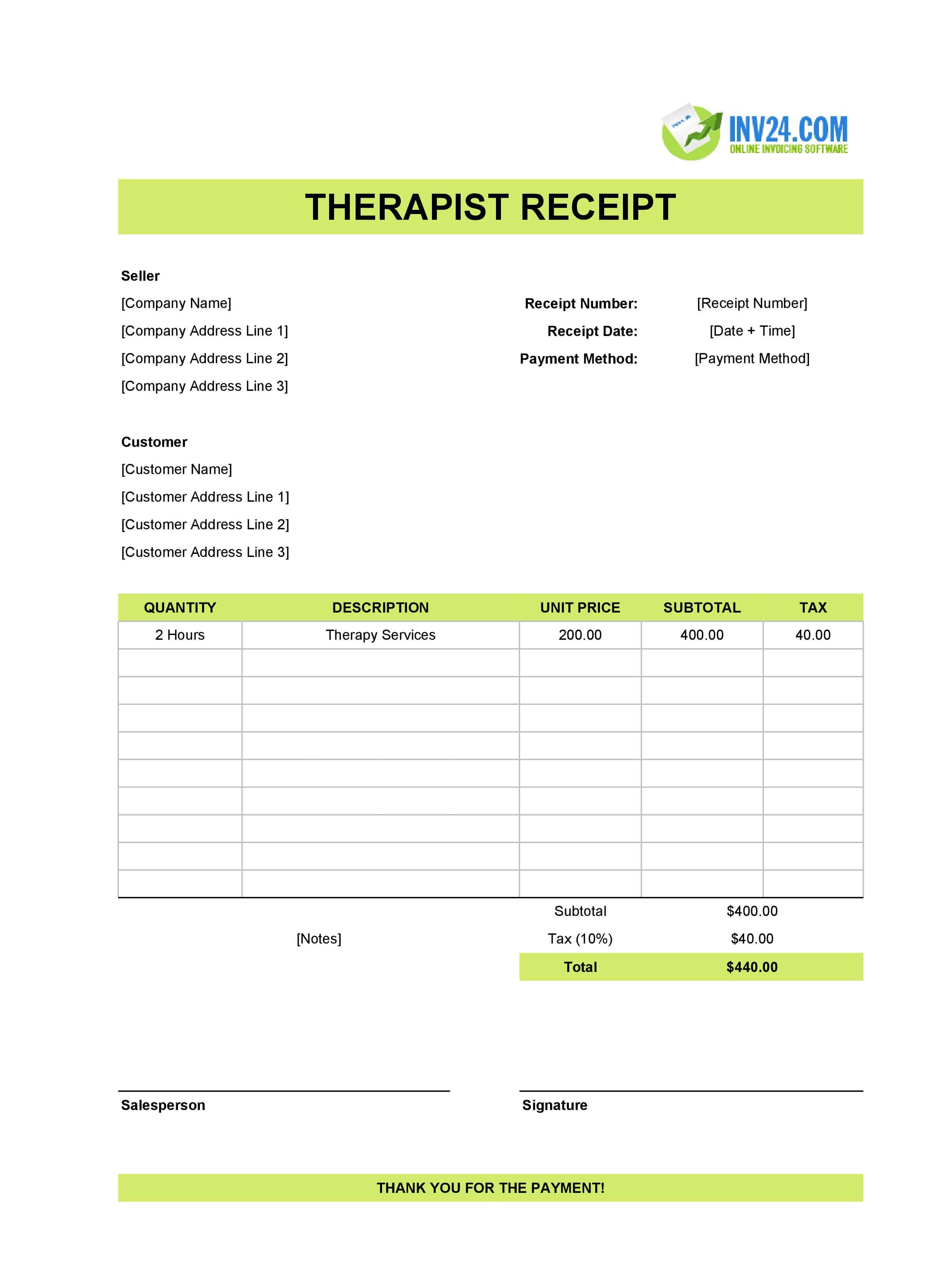 Therapist Receipt Template (Excel / Google Sheets) Therapist Receipt Template (Excel / Google Sheets)