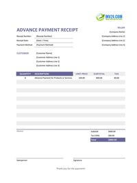 advance payment receipt template advance payment receipt template