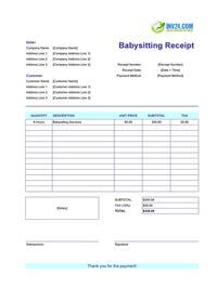babysitting receipt template babysitting receipt template