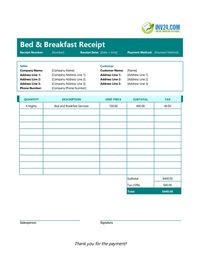 bed and breakfast receipt template bed and breakfast receipt template