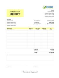 construction receipt template construction receipt template