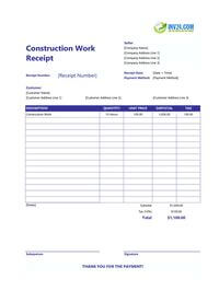 construction work receipt template construction work receipt template