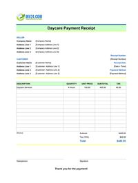 daycare payment receipt template
