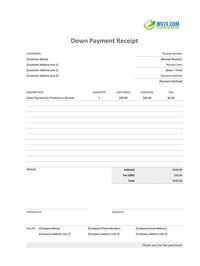 down payment receipt template