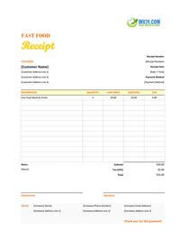 fast food receipt template