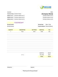 food receipt template