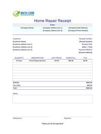 home repair receipt template home repair receipt template