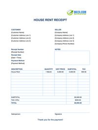 house rent receipt template