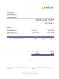 mechanic shop receipt template mechanic shop receipt template