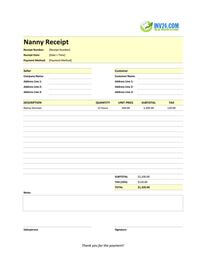 nanny receipt template nanny receipt template